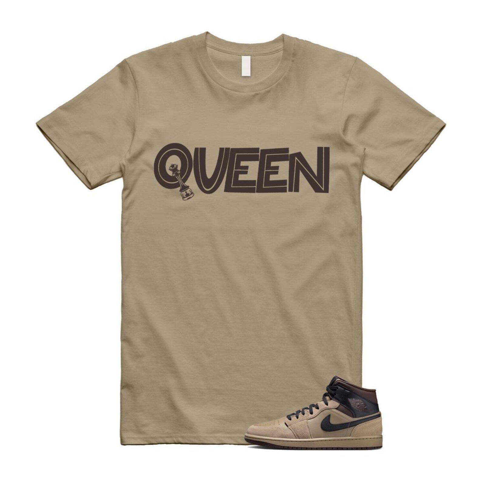 1 Khaki Baroque Brown Black Gum Mid T Shirt Match QUEEN HV6422-200 T-Shirt, Sneaker Match Tee