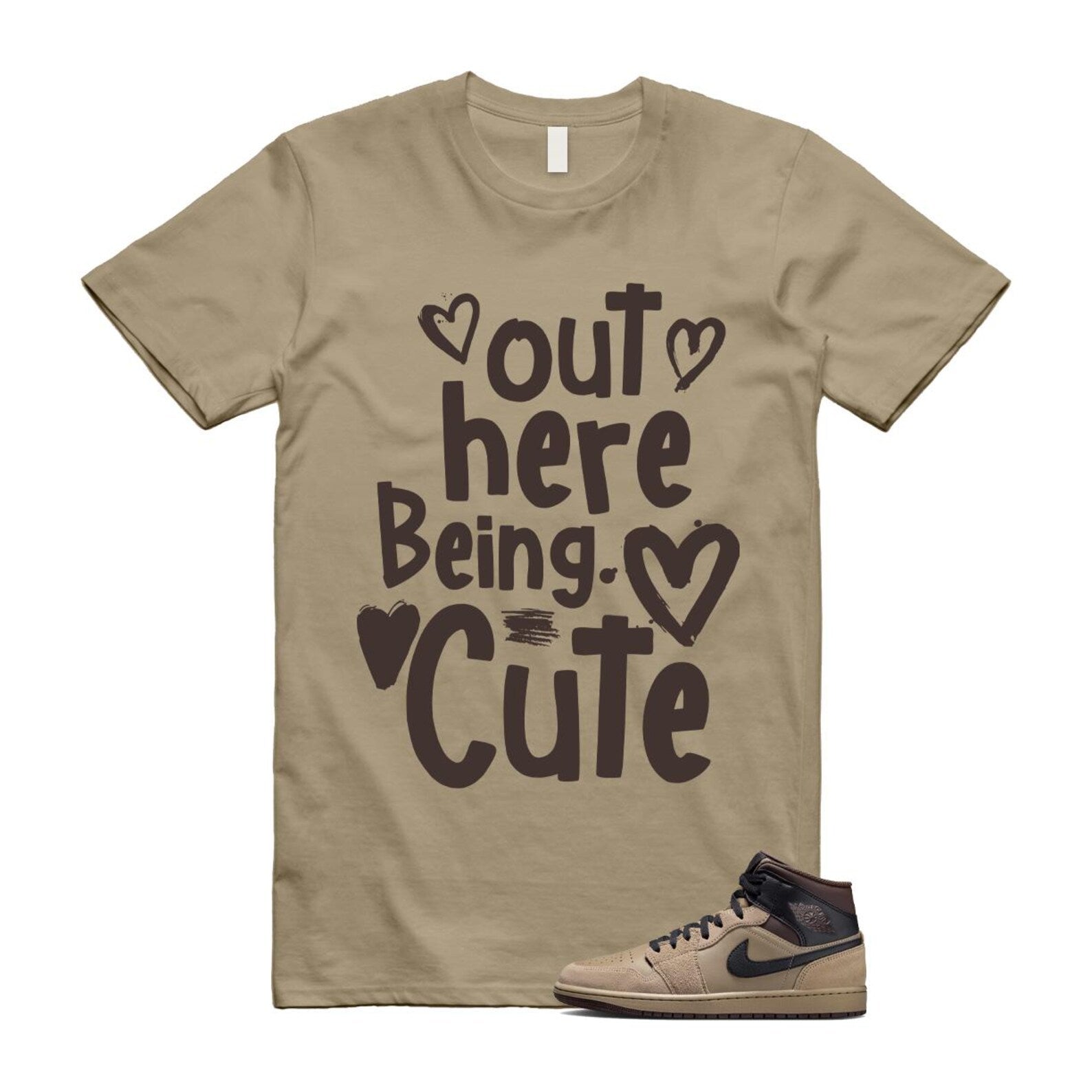 1 Khaki Baroque Brown Black Gum Mid T Shirt Match C2 HV6422-200 T-Shirt, Sneaker Match Tee