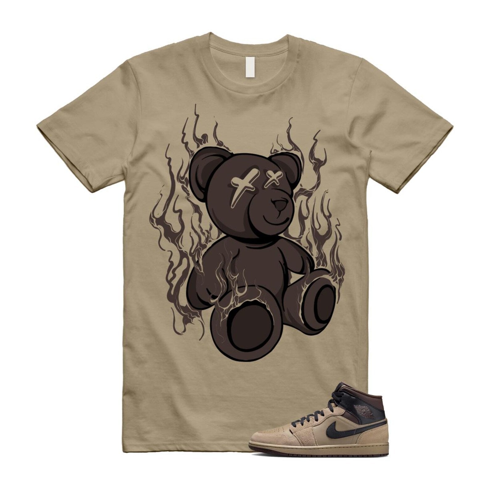 1 Khaki Baroque Brown Black Gum Mid T Shirt Match LIT HV6422-200 T-Shirt, Sneaker Match Tee