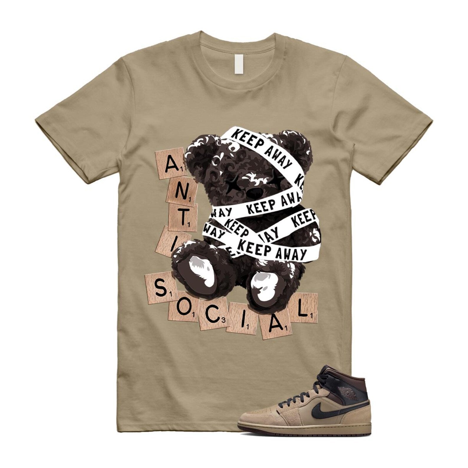 1 Khaki Baroque Brown Black Gum Mid T Shirt Match ANTI HV6422-200 T-Shirt, Sneaker Match Tee
