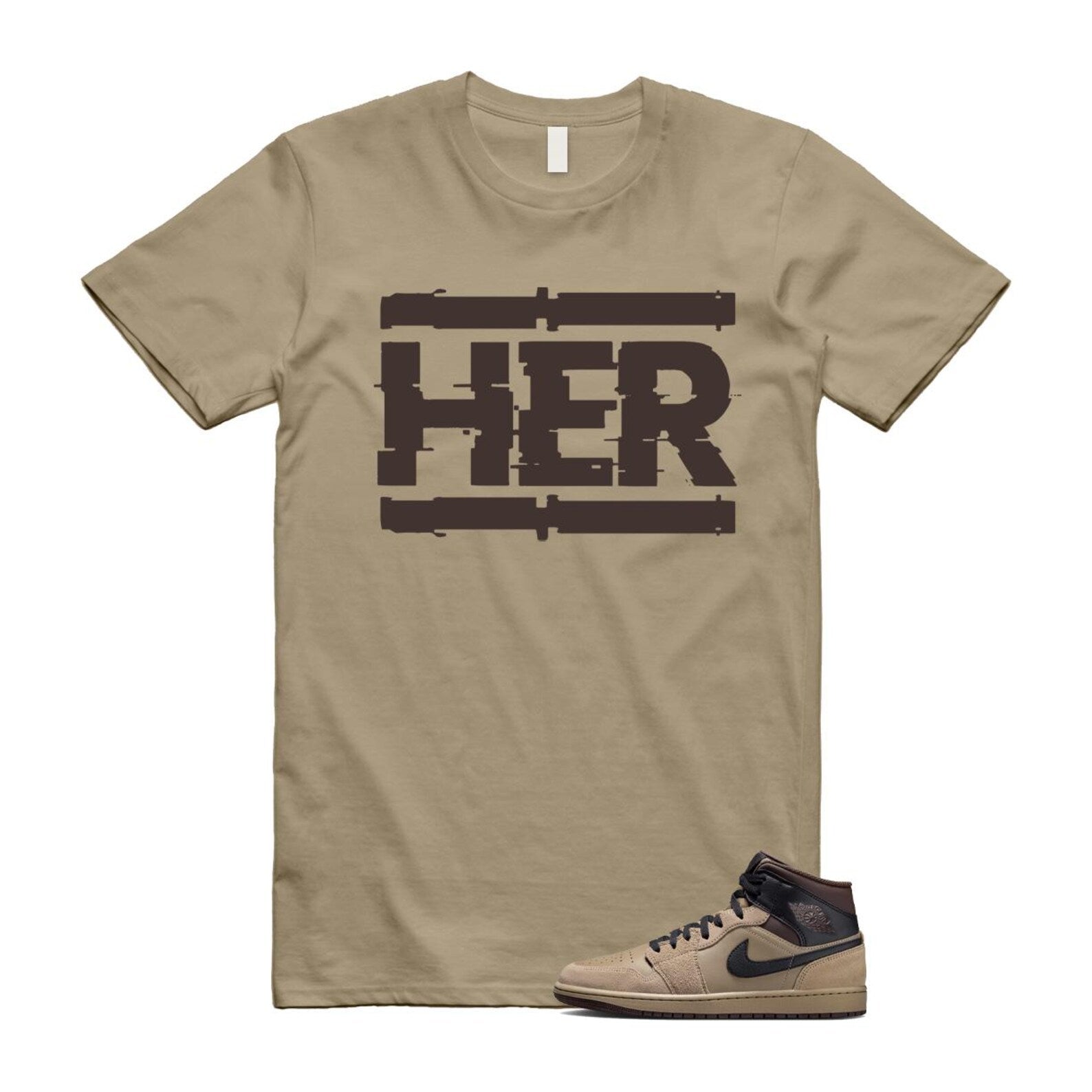 1 Khaki Baroque Brown Black Gum Mid T Shirt Match HER HV6422-200 T-Shirt, Sneaker Match Tee