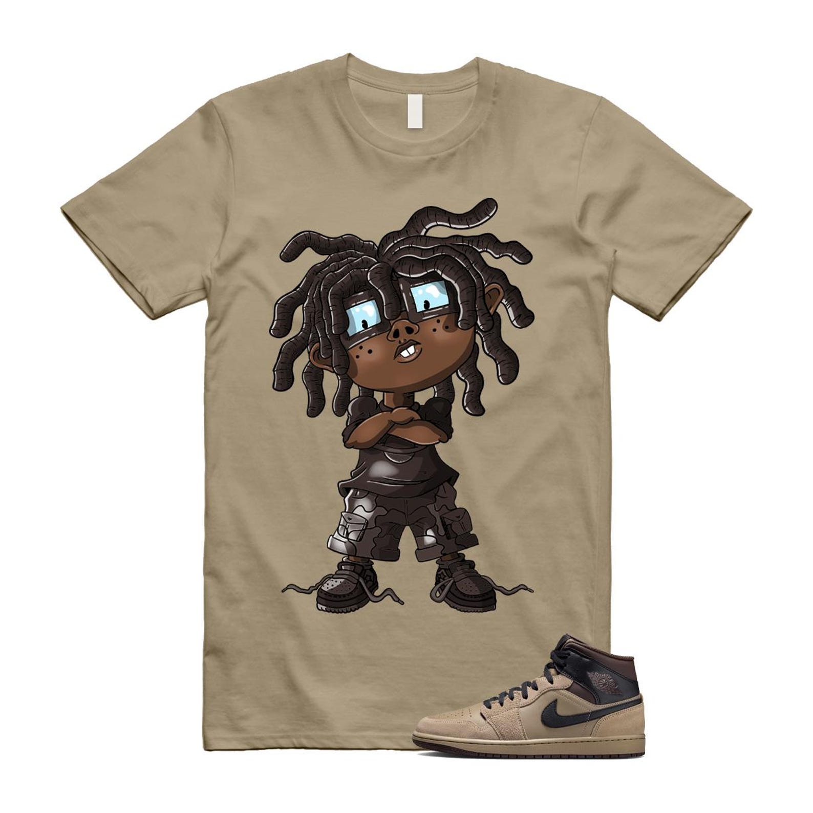 1 Khaki Baroque Brown Black Gum Mid T Shirt Match CHONGO HV6422-200 T-Shirt, Sneaker Match Tee