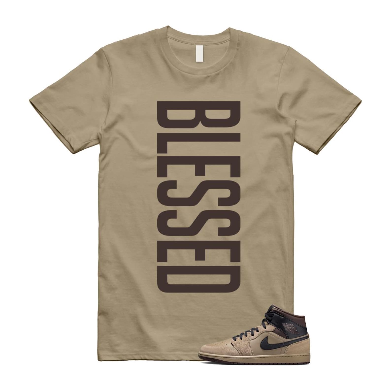 1 Khaki Baroque Brown Black Gum Mid T Shirt Match VERTBLS HV6422-200 T-Shirt, Sneaker Match Tee