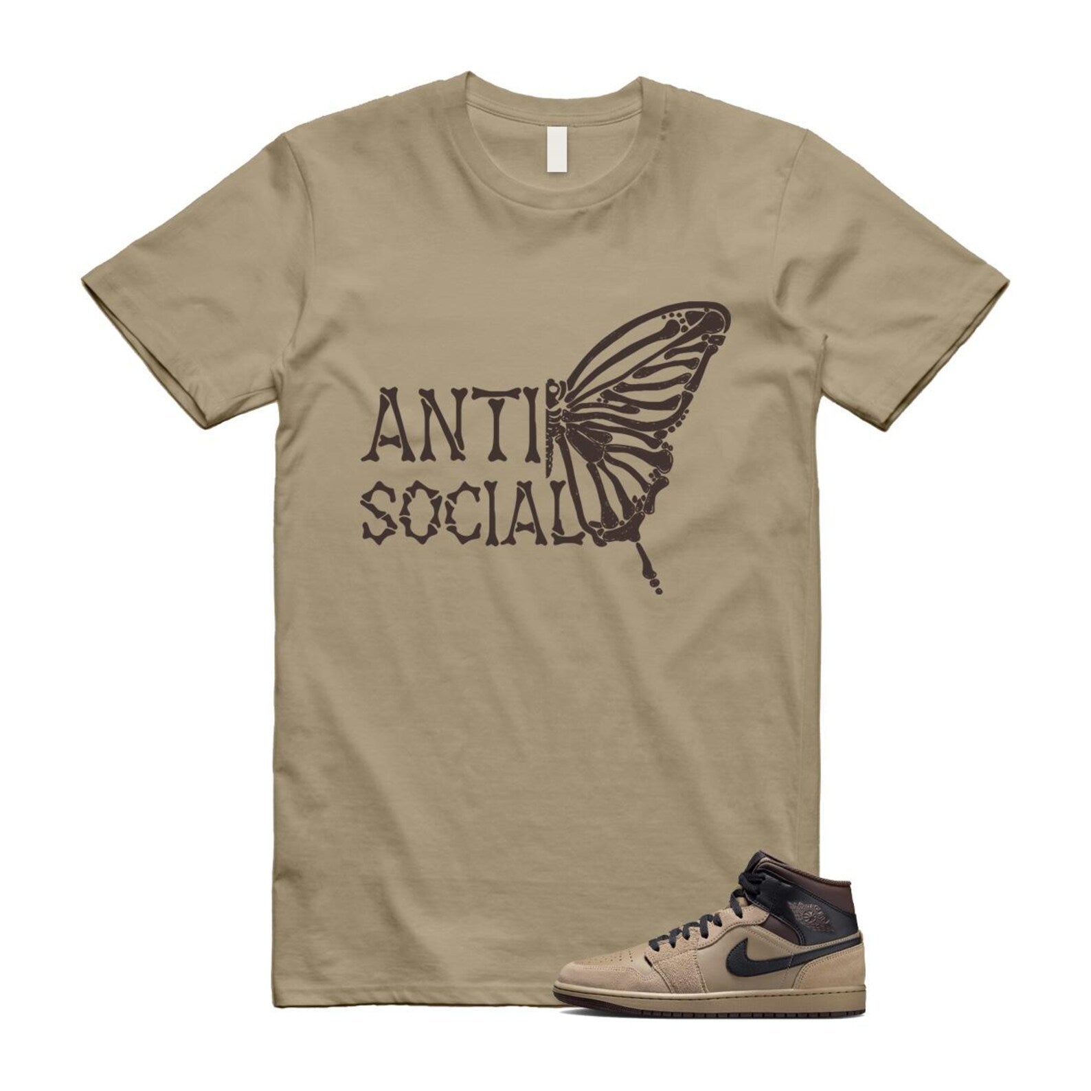 1 Khaki Baroque Brown Black Gum Mid T Shirt Match ASB HV6422-200 T-Shirt, Sneaker Match Tee