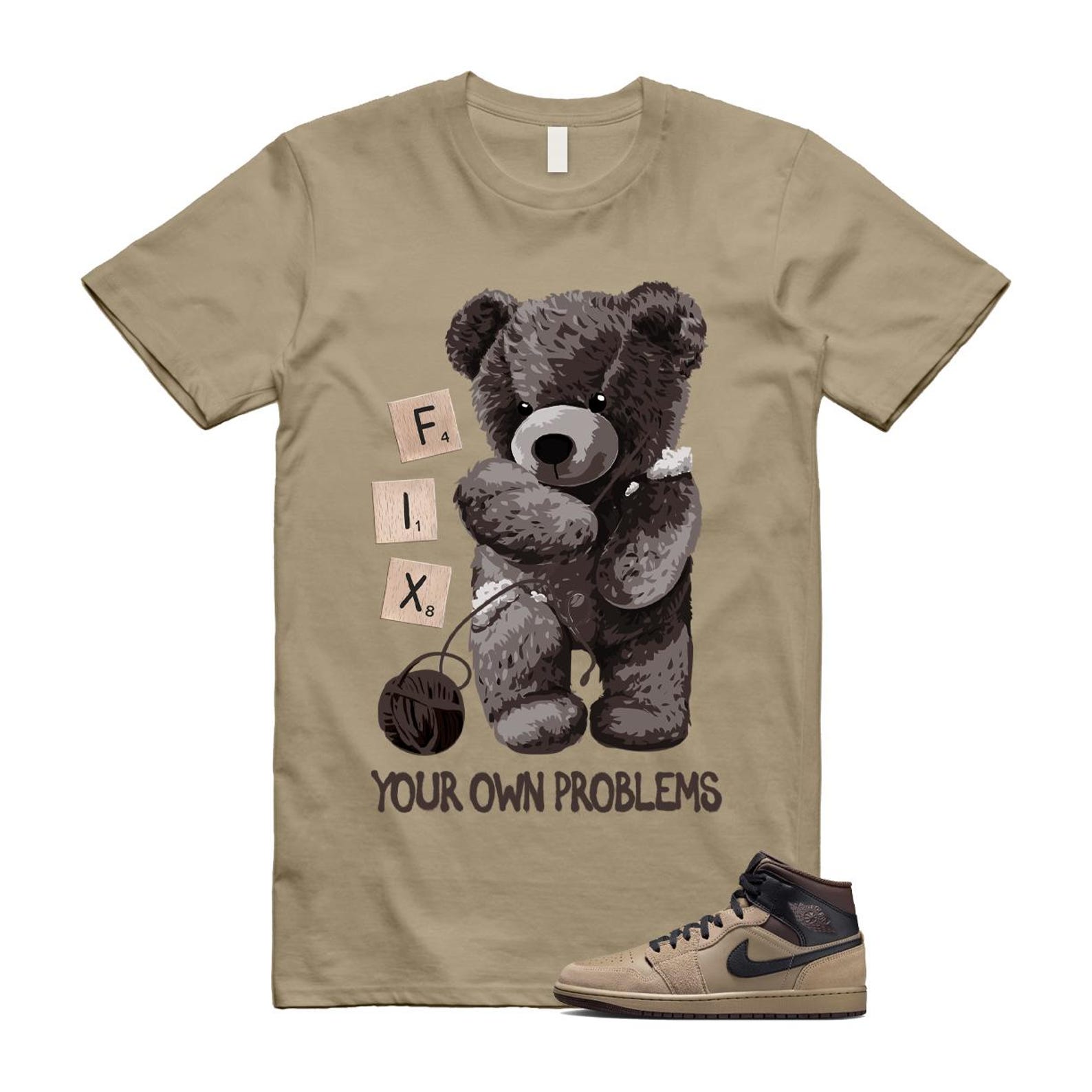 1 Khaki Baroque Brown Black Gum Mid T Shirt Match FIX HV6422-200 T-Shirt, Sneaker Match Tee