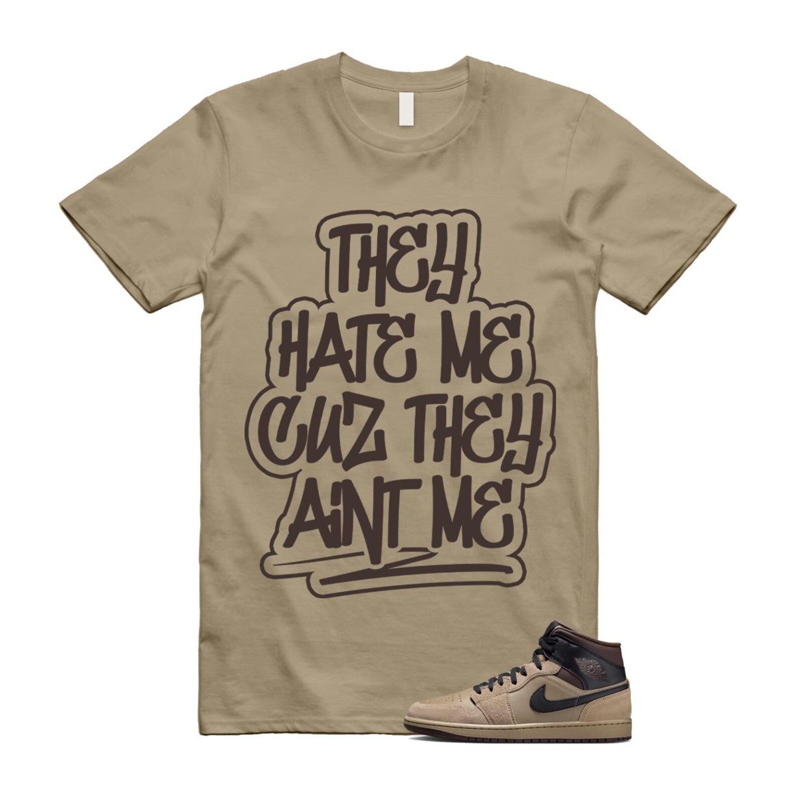 1 Khaki Baroque Brown Black Gum Mid T Shirt Match AINT HV6422-200 T-Shirt, Sneaker Match Tee