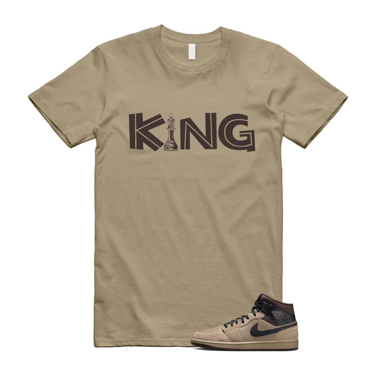 1 Khaki Baroque Brown Black Gum Mid T Shirt Match KING HV6422-200 T-Shirt, Sneaker Match Tee
