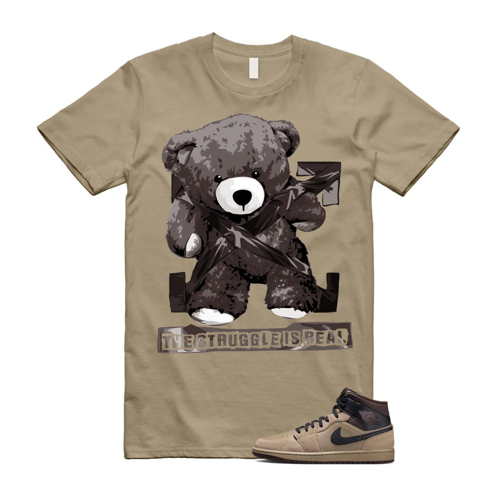 1 Khaki Baroque Brown Black Gum Mid T Shirt Match STRUG HV6422-200 T-Shirt, Sneaker Match Tee