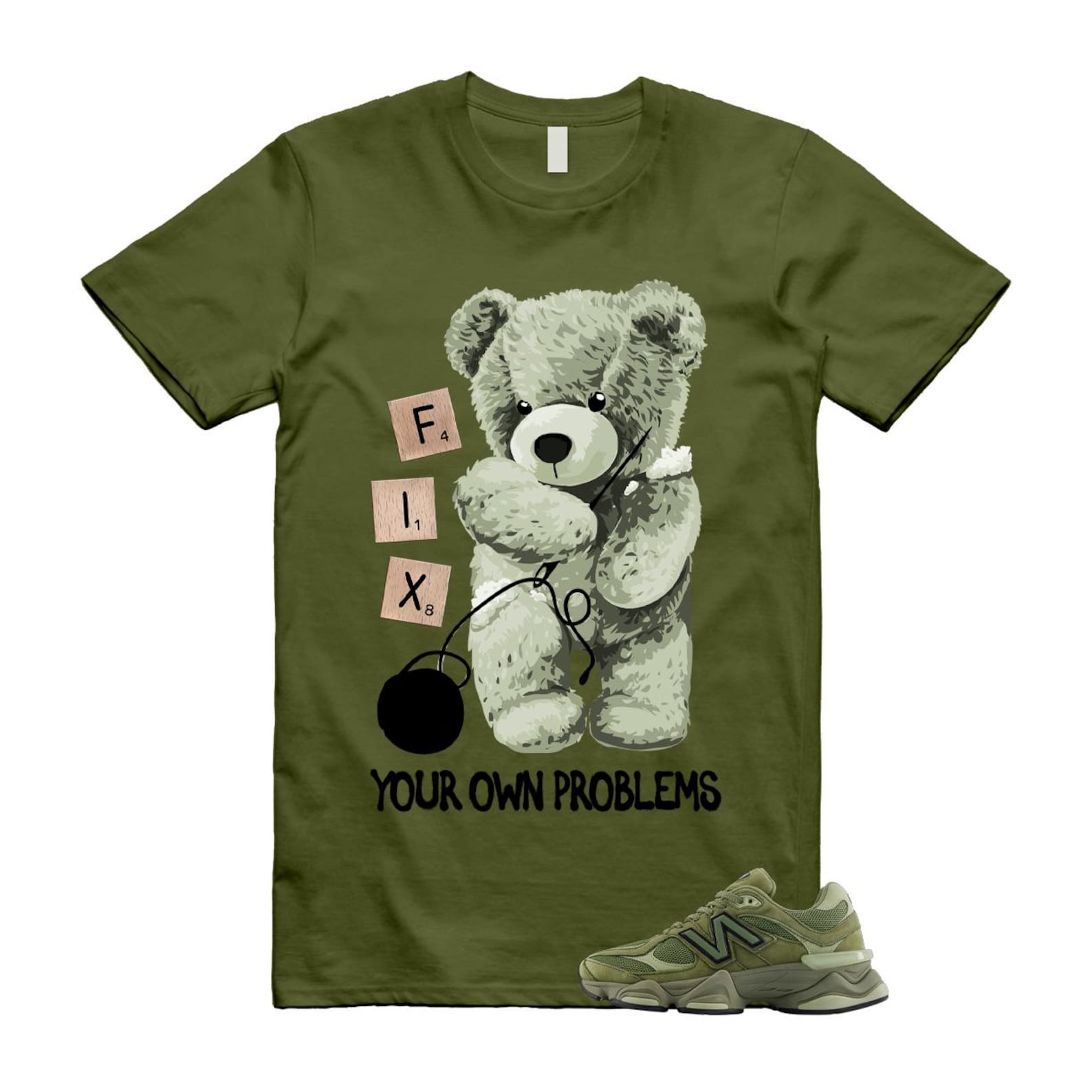 9060 Dark Olivine Green Olive T Shirt Match FIX U9060ZGD T-Shirt, Sneaker Match Tee