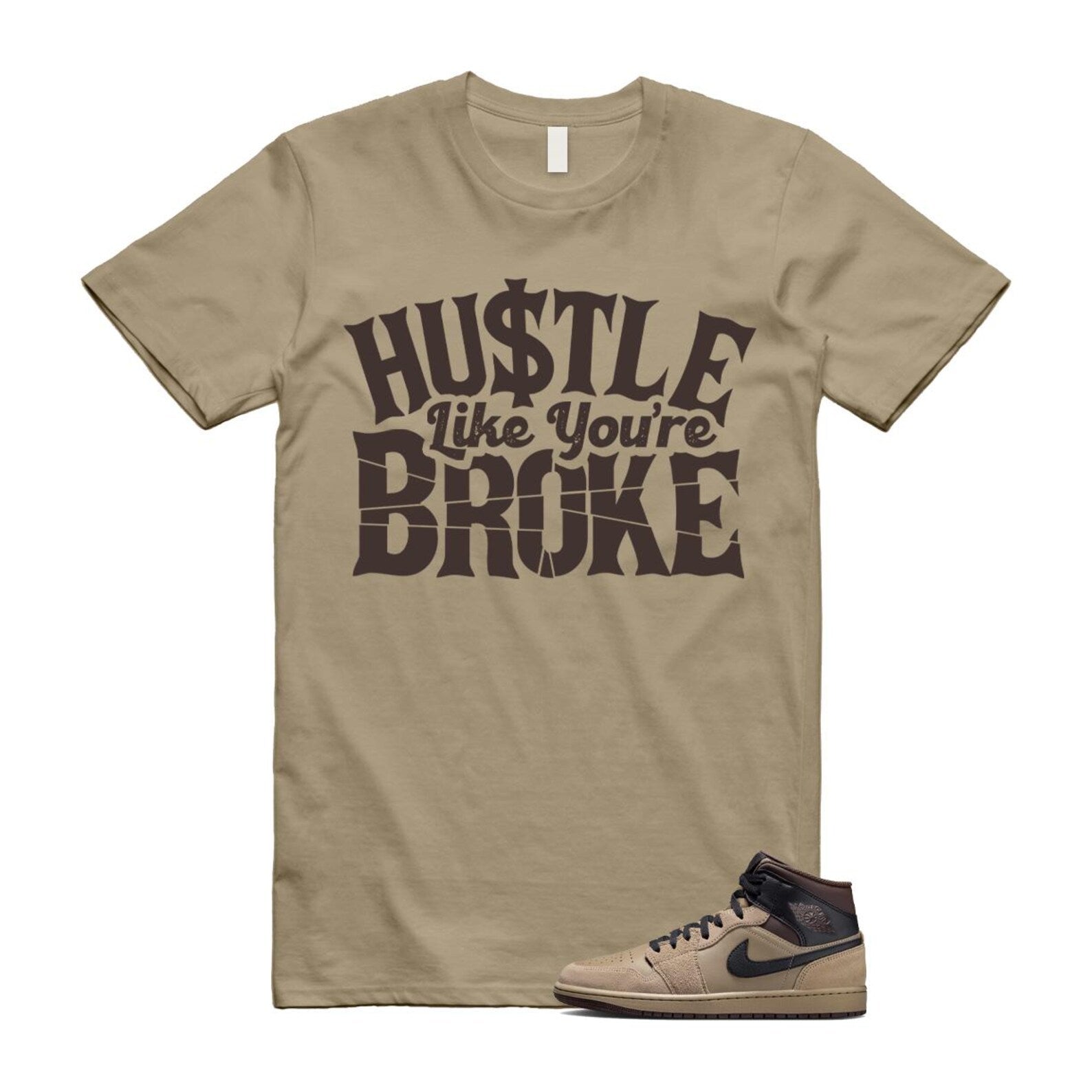 1 Khaki Baroque Brown Black Gum Mid T Shirt Match BROKE HV6422-200 T-Shirt, Sneaker Match Tee