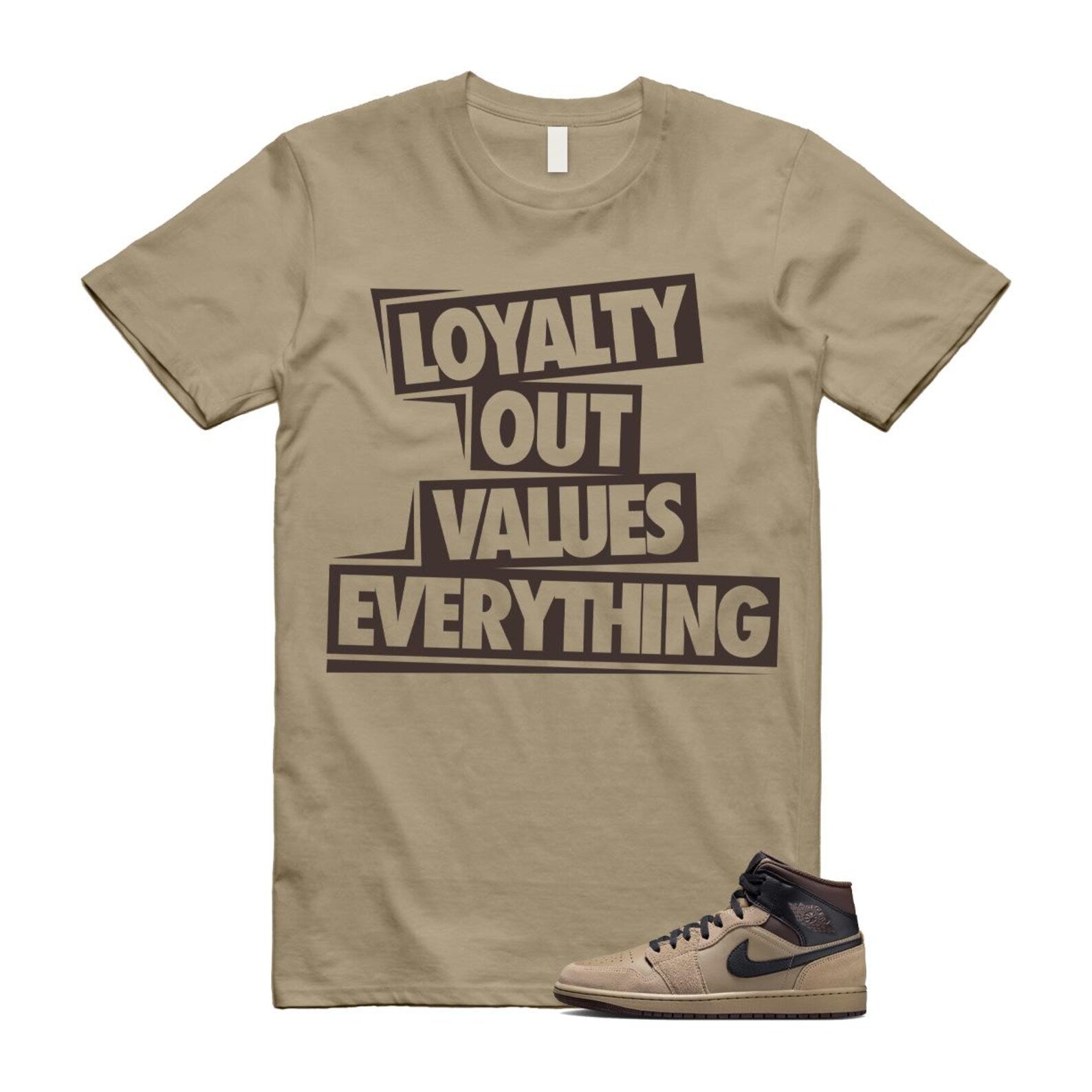 1 Khaki Baroque Brown Black Gum Mid T Shirt Match LOVE HV6422-200 T-Shirt, Sneaker Match Tee