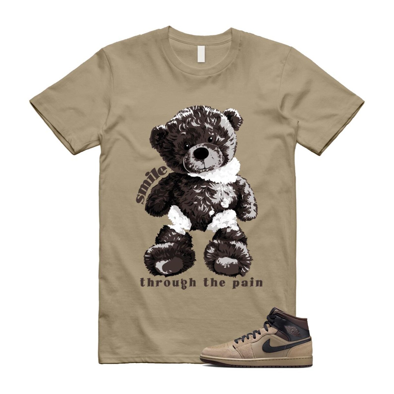 1 Khaki Baroque Brown Black Gum Mid T Shirt Match SMILE HV6422-200 T-Shirt, Sneaker Match Tee