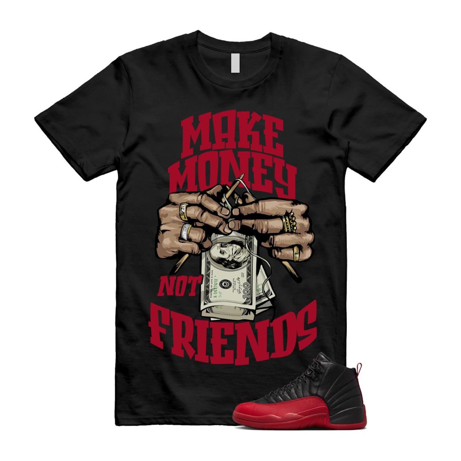 12 Flu Game 2025 Black Varsity Red T Shirt Match MM, 153265-002 Sneaker Match Tees T-Shirt, Sneaker Match Tee