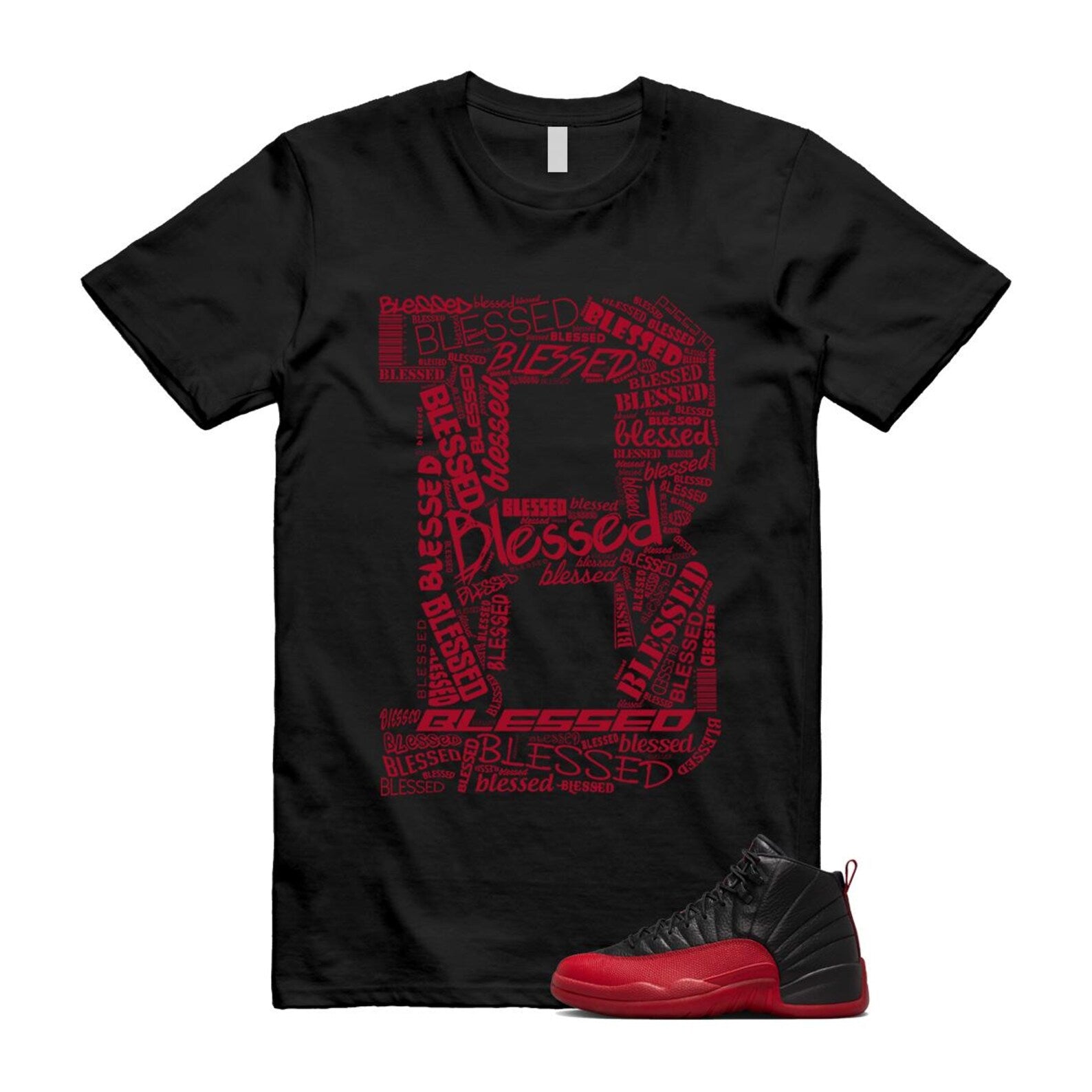 12 Flu Game 2025 Black Varsity Red T Shirt Match B BLS, 153265-002 Sneaker Match Tees T-Shirt, Sneaker Match Tee