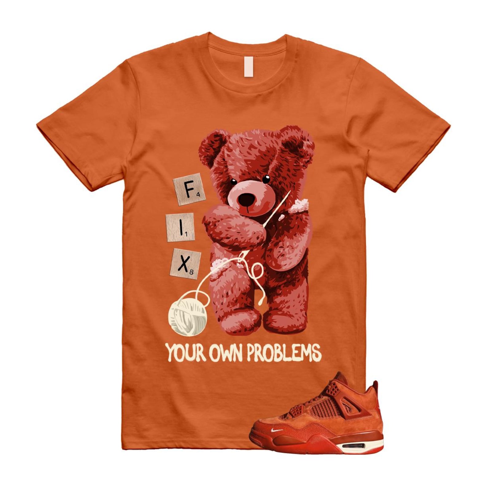 4 Brick By Brick Cinnabar Firewood Orange T Shirt Match FIX, HF4340-800 Sneaker Match Tees T-Shirt, Sneaker Match Tee