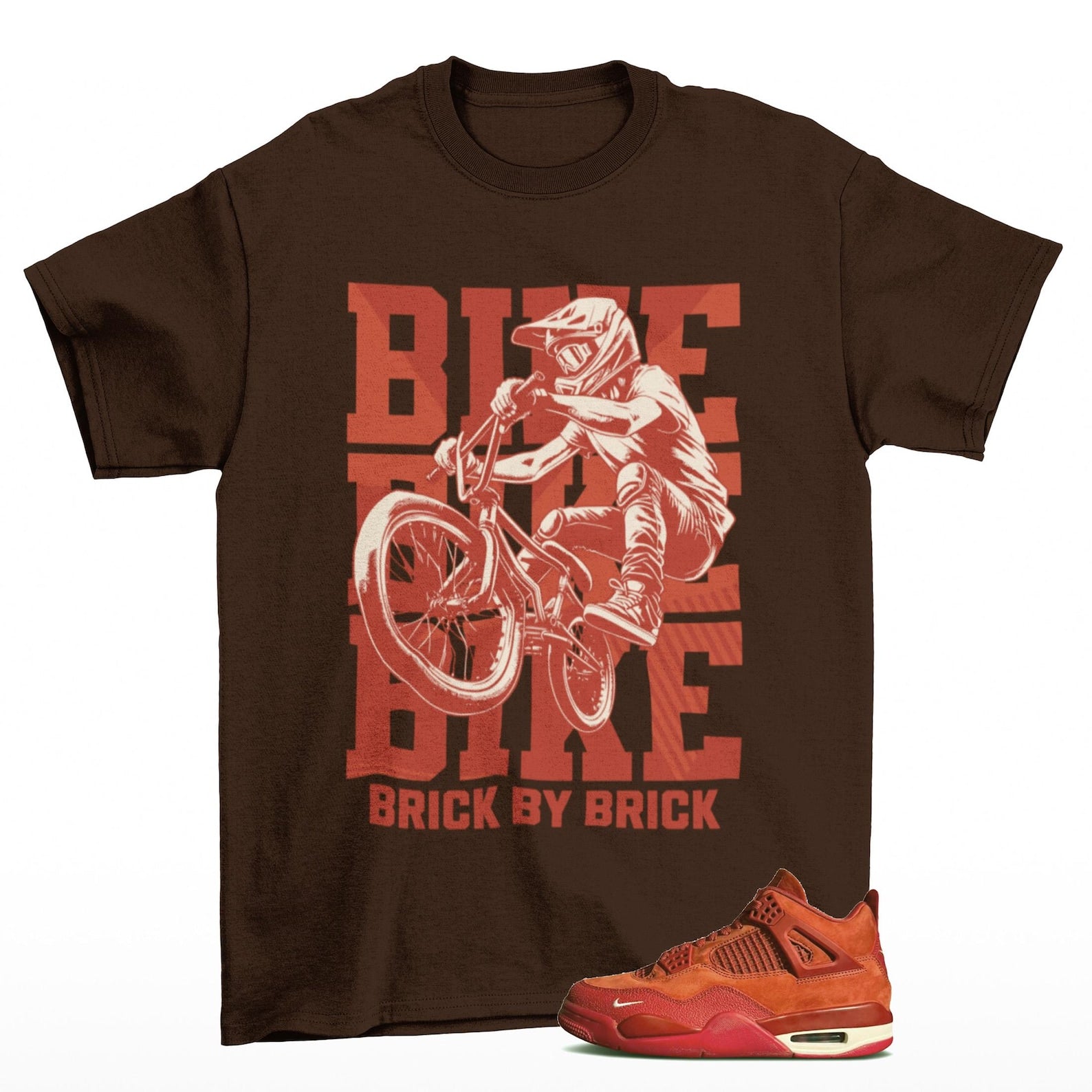 Bike Jordan 4 Brick by Brick Sneaker Matching Tee Shirt Brown, HF4340-800 Sneaker Match Tees T-Shirt, Sneaker Match Tee