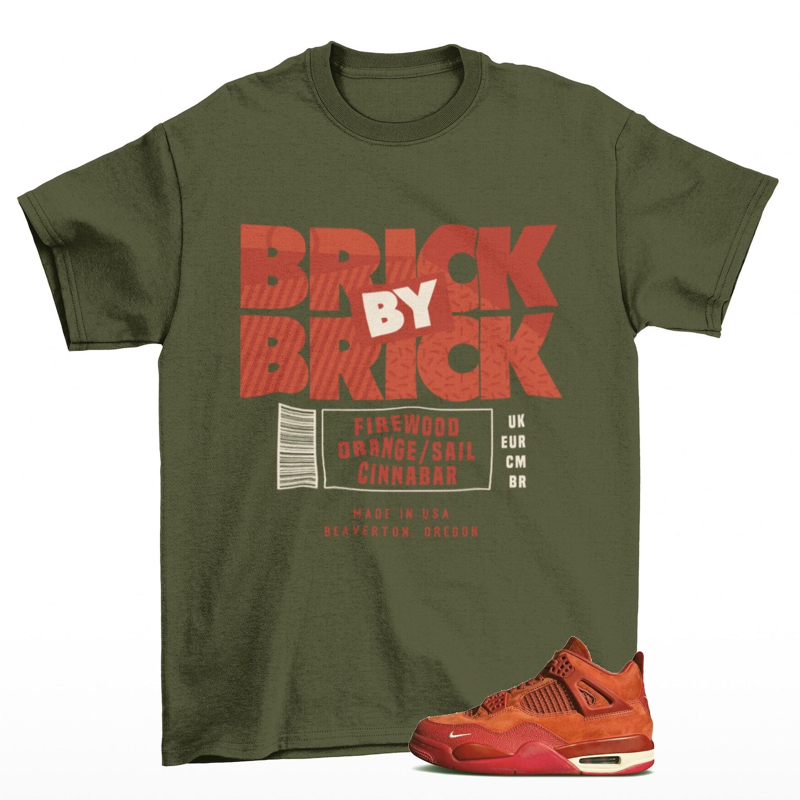 Sneaker Label Jordan 4 Brick by Brick Sneaker Matching Tee Shirt Green, HF4340-800 Sneaker Match Tees T-Shirt, Sneaker Match Tee