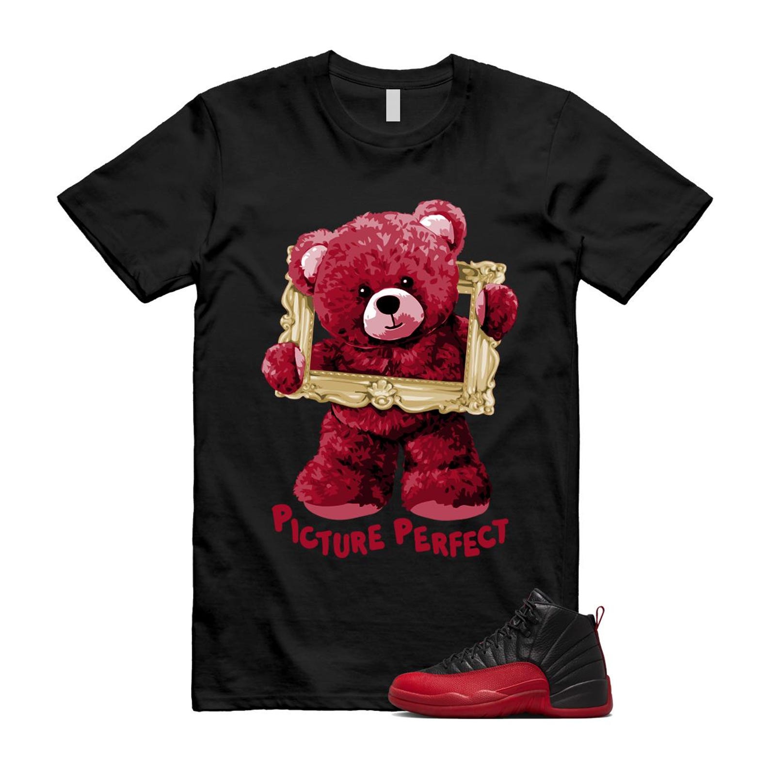 12 Flu Game 2025 Black Varsity Red T Shirt Match PIC, 153265-002 T-Shirt, Sneaker Match Tee