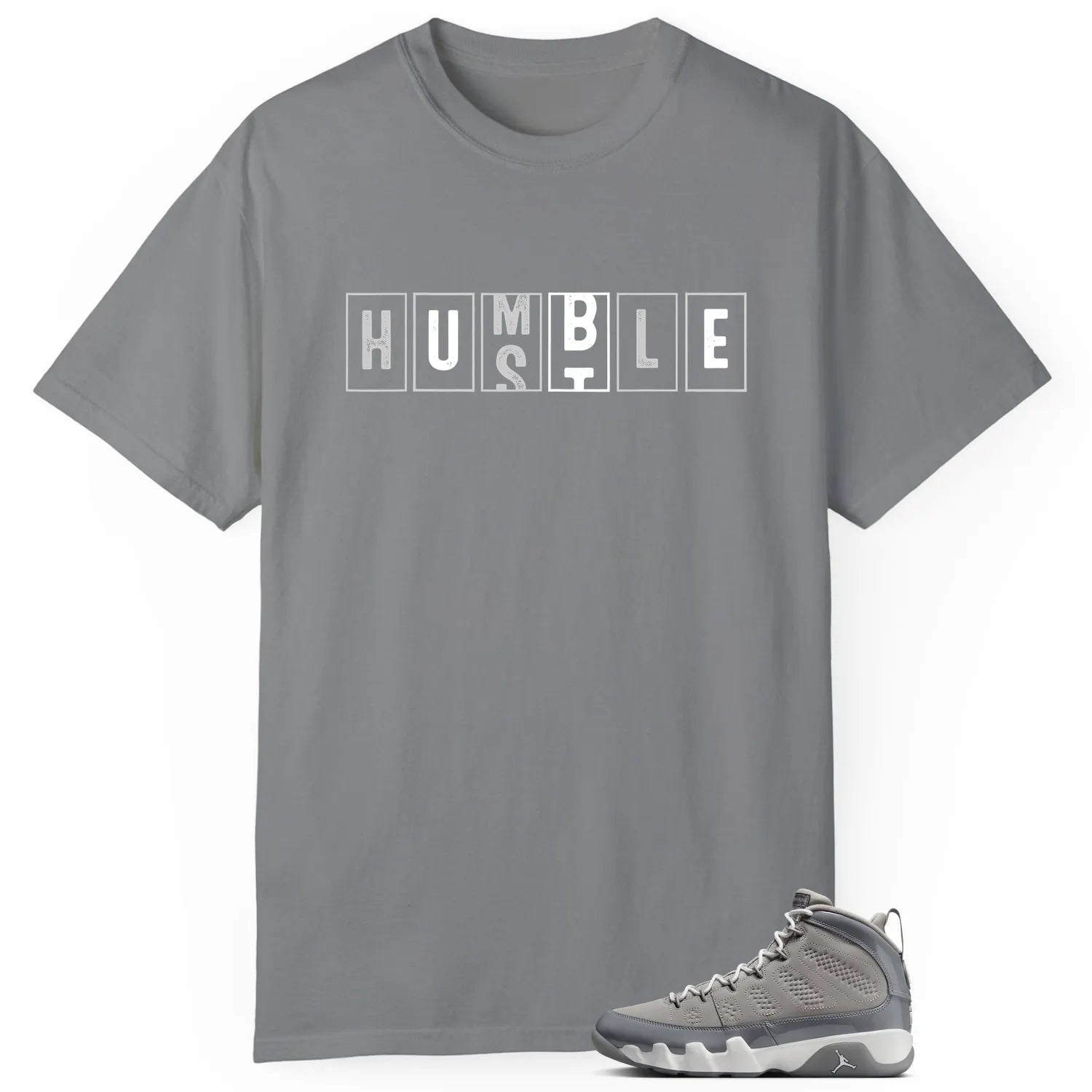 Jordan 9 Cool Grey, Hustle Humble T-Shirt HV4794-011 T-Shirt, Sneaker Match Tee