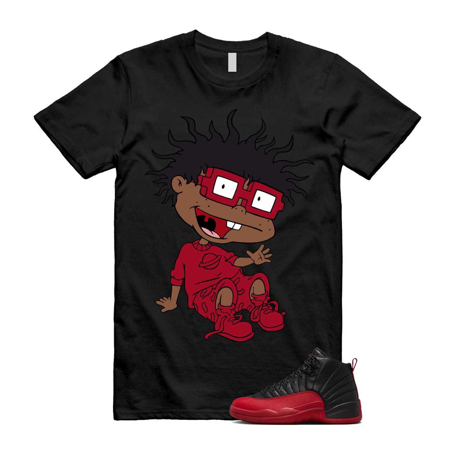12 Flu Game 2025 Black Varsity Red T Shirt Match FINSTER, 153265-002 T-Shirt, Sneaker Match Tee