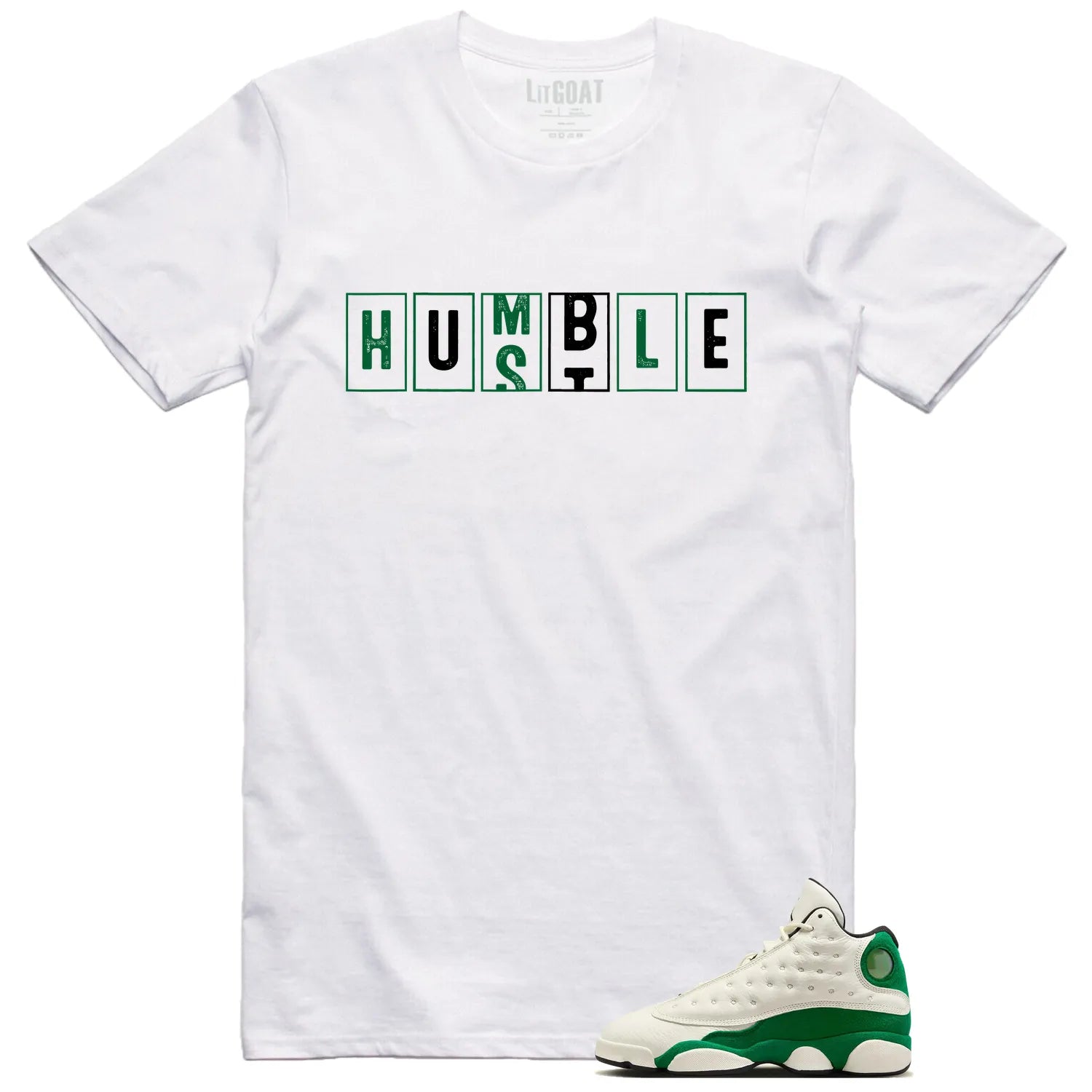Air Jordan 13 Pine Green 2025, Hustle Humble T-Shirt HQ0779-103 T-Shirt, Sneaker Match Tee