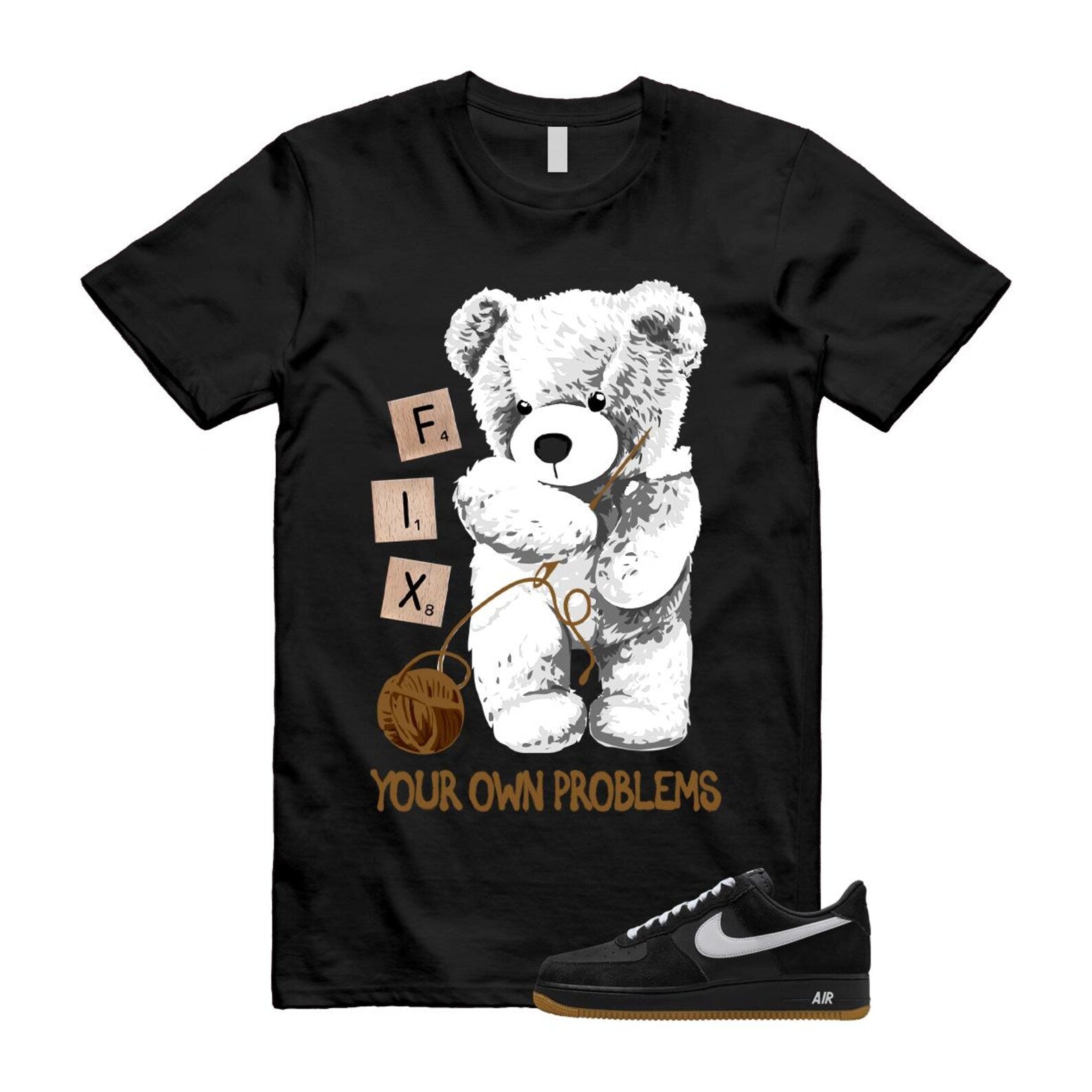 Air Force 1 Black White Gum Light Brown '07 LV8 T Shirt Match FIX IB6388-001 T-Shirt, Sneaker Match Tee
