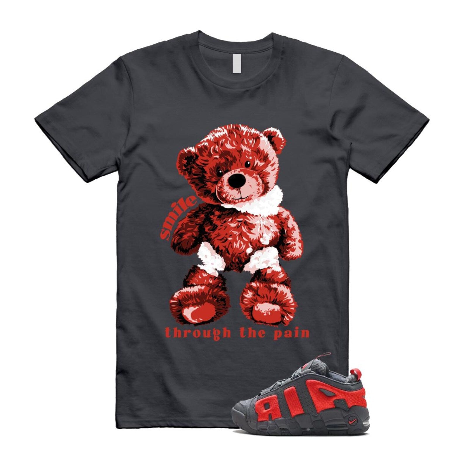 Uptempo Dark Grey Light Crimson Air More T Shirt Match SMILE FZ3055-002 T-Shirt, Sneaker Match Tee