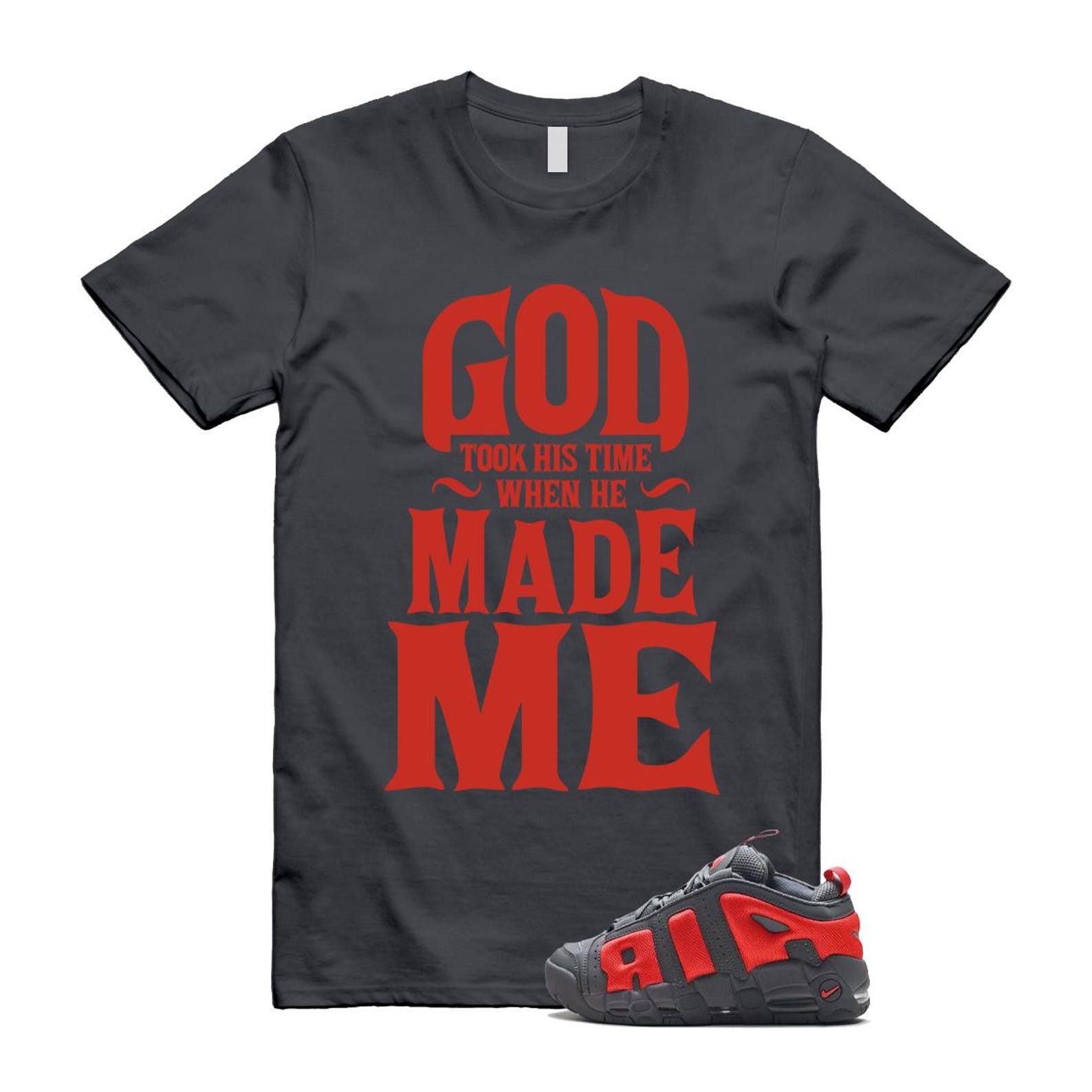 Uptempo Dark Grey Light Crimson Air More T Shirt Match GTHT FZ3055-002 T-Shirt, Sneaker Match Tee