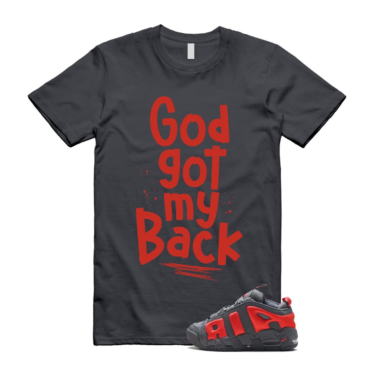 Uptempo Dark Grey Light Crimson Air More T Shirt Match GOD FZ3055-002 T-Shirt, Sneaker Match Tee