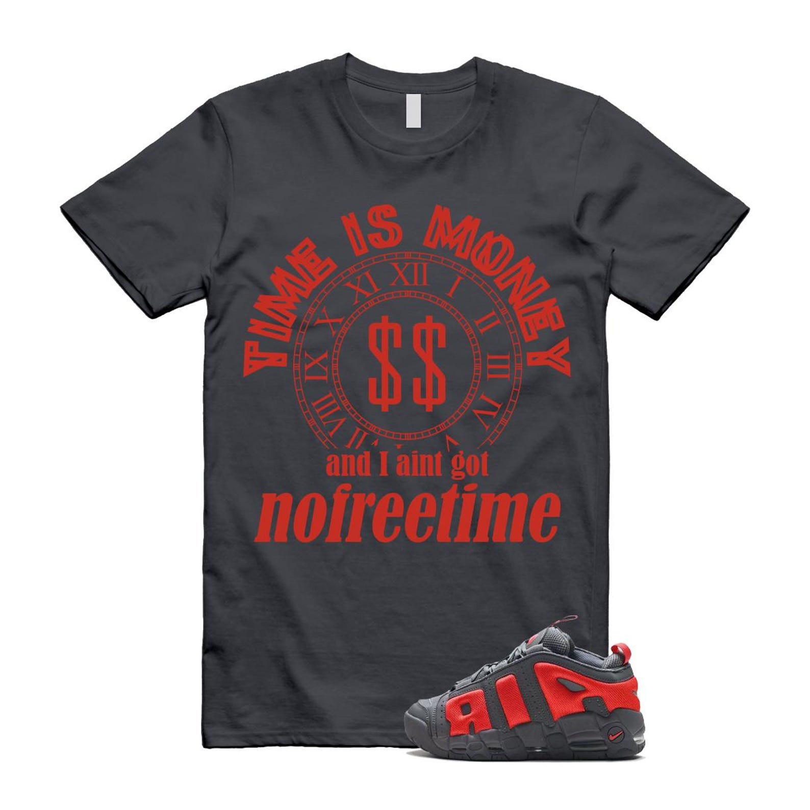 Uptempo Dark Grey Light Crimson Air More T Shirt Match FREE FZ3055-002 T-Shirt, Sneaker Match Tee