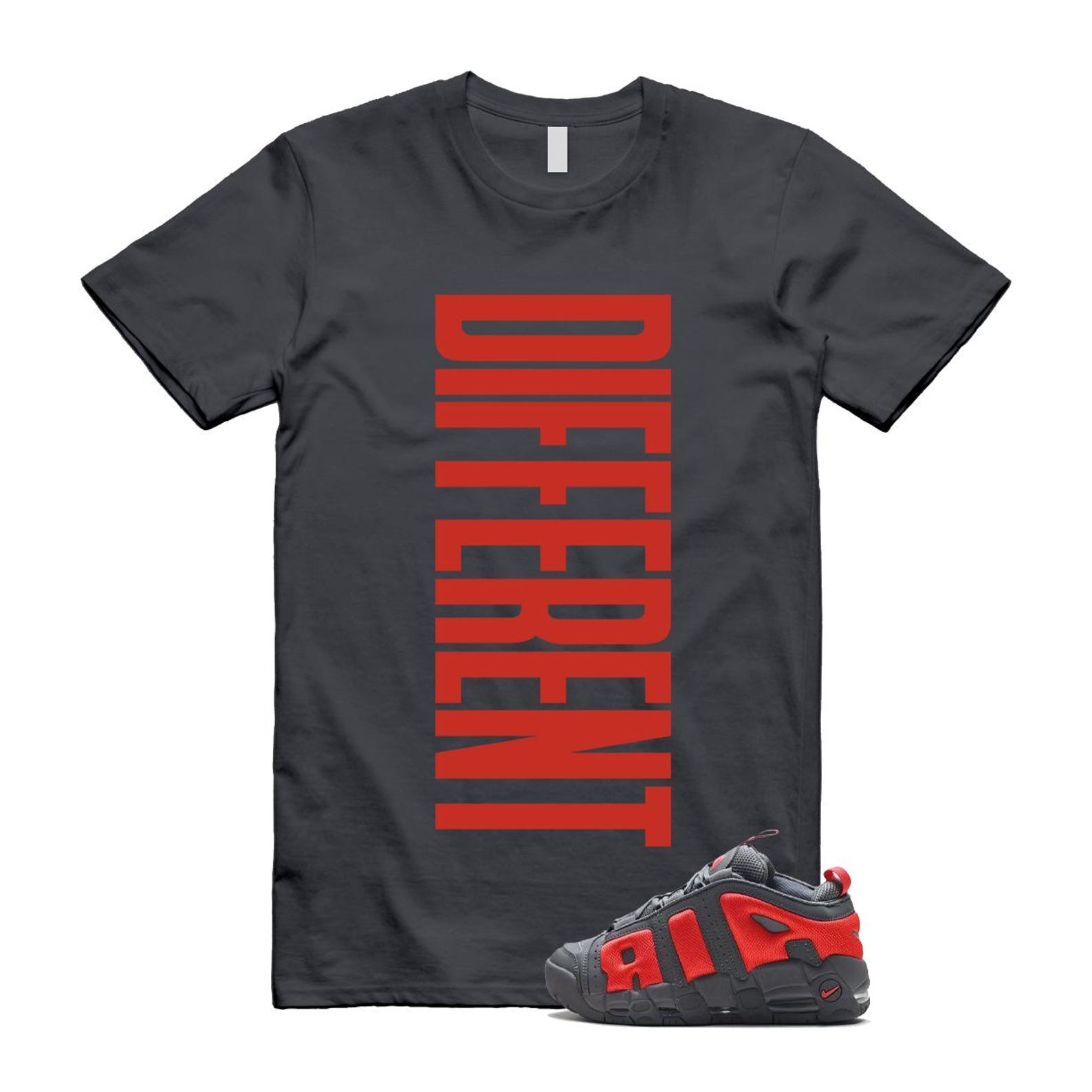 Uptempo Dark Grey Light Crimson Air More T Shirt Match DFRNT FZ3055-002 T-Shirt, Sneaker Match Tee
