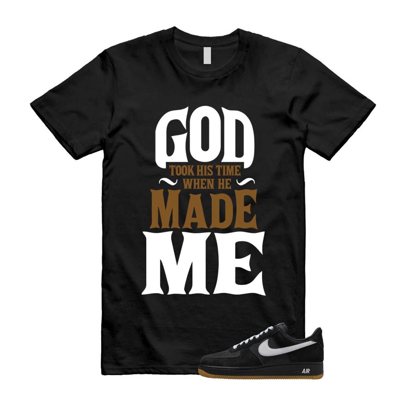 Air Force 1 Black White Gum Light Brown '07 LV8 T Shirt Match GTHT IB6388-001 T-Shirt, Sneaker Match Tee