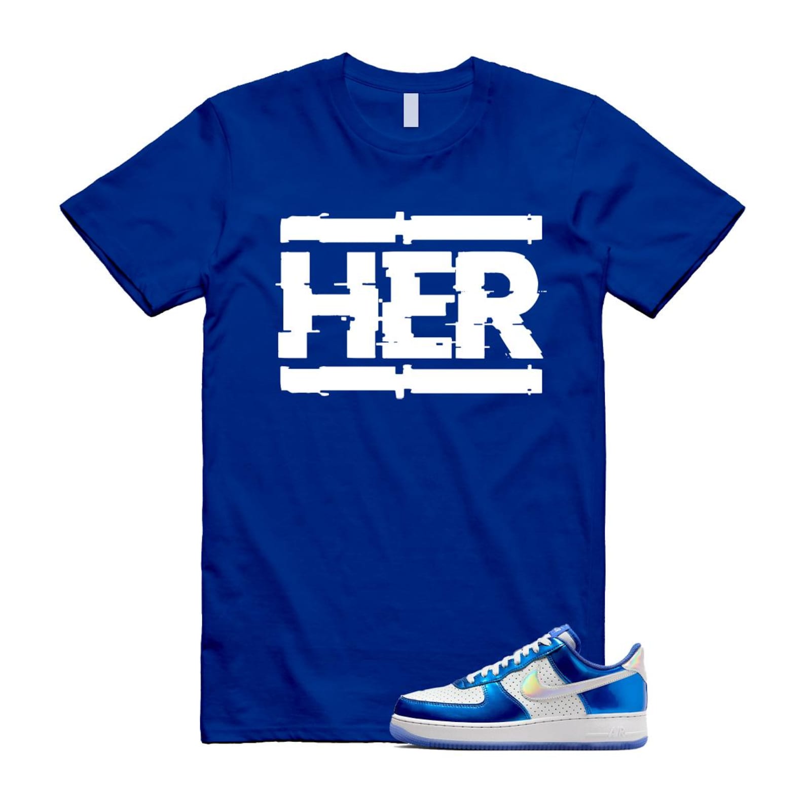 Air Force 1 Blue Light Photo Photon Dust Racer '07 LV8 T Shirt Match HER HV5751-435 T-Shirt, Sneaker Match Tee
