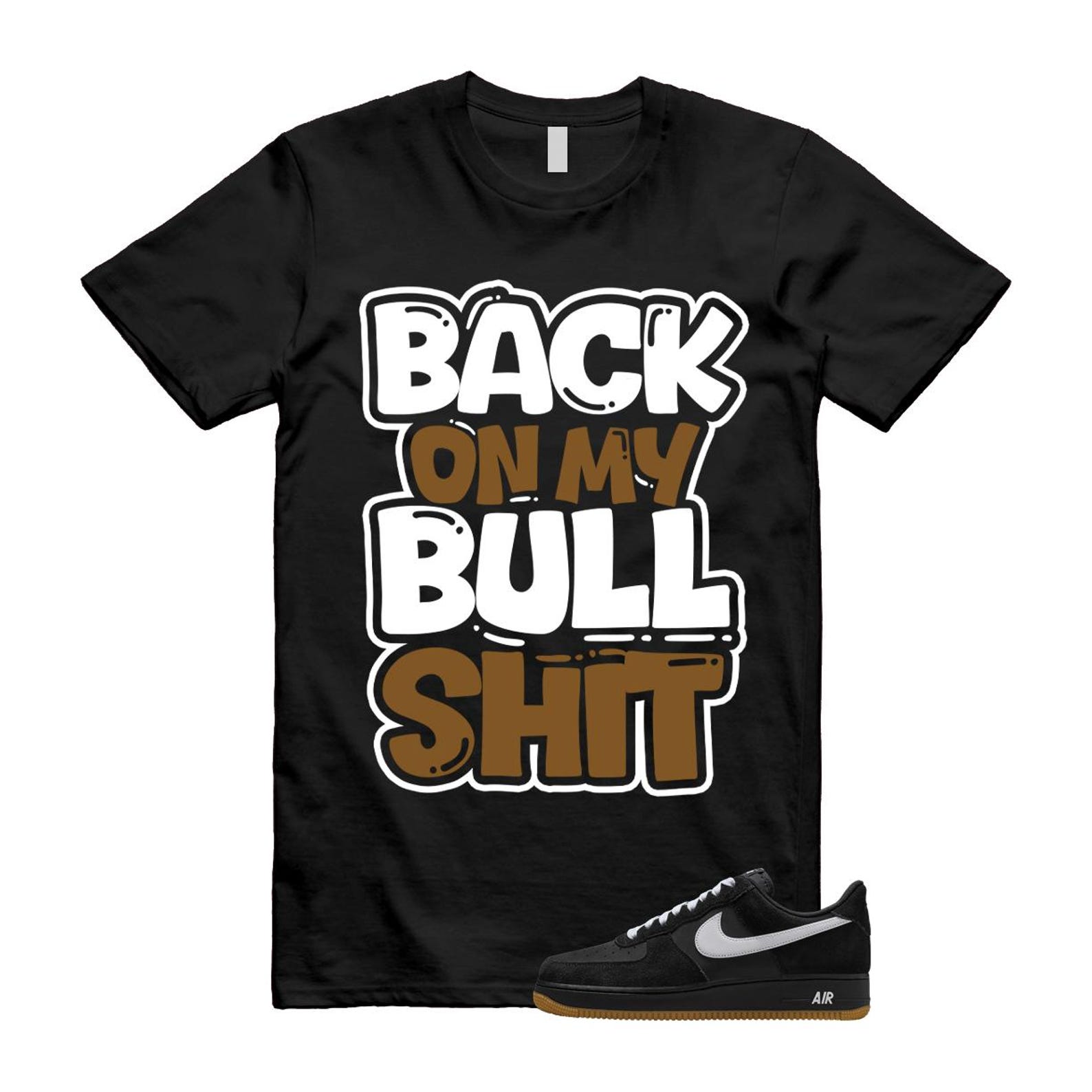 Air Force 1 Black White Gum Light Brown '07 LV8 T Shirt Match BULL IB6388-001 T-Shirt, Sneaker Match Tee