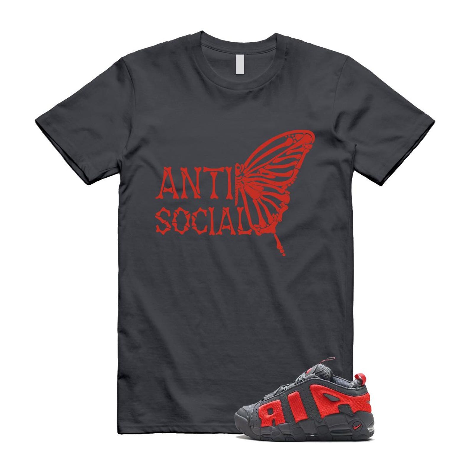 Uptempo Dark Grey Light Crimson Air More T Shirt Match ASB FZ3055-002 T-Shirt, Sneaker Match Tee