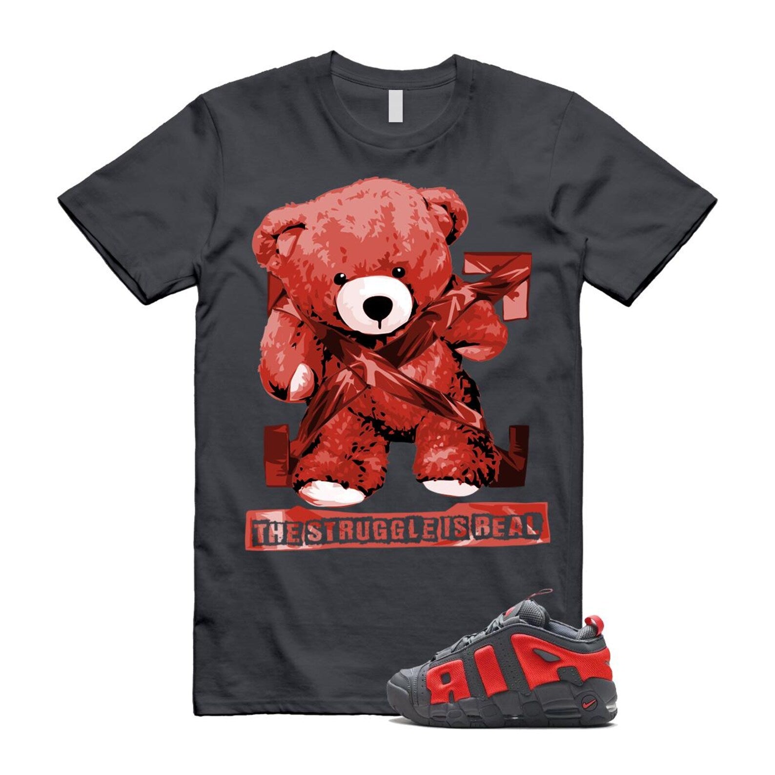 Uptempo Dark Grey Light Crimson Air More T Shirt Match STRUG FZ3055-002 T-Shirt, Sneaker Match Tee