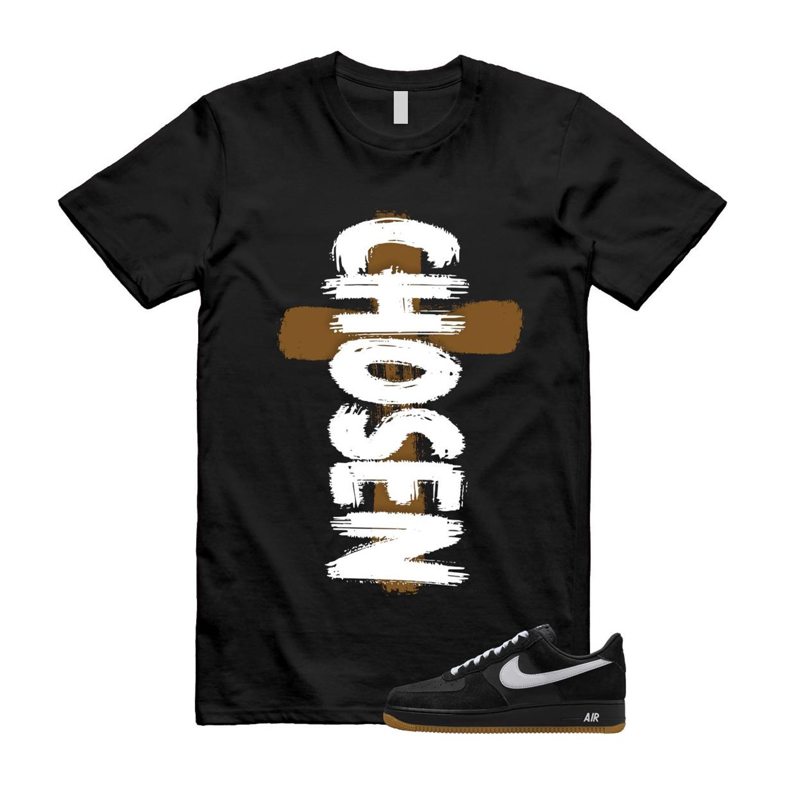 Air Force 1 Black White Gum Light Brown '07 LV8 T Shirt Match CHOSEN IB6388-001 T-Shirt, Sneaker Match Tee