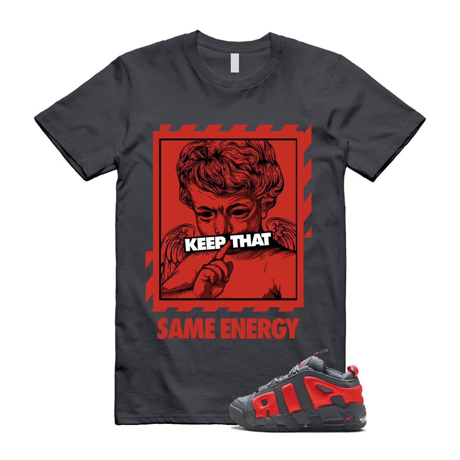 Uptempo Dark Grey Light Crimson Air More T Shirt Match ENERGY FZ3055-002 T-Shirt, Sneaker Match Tee
