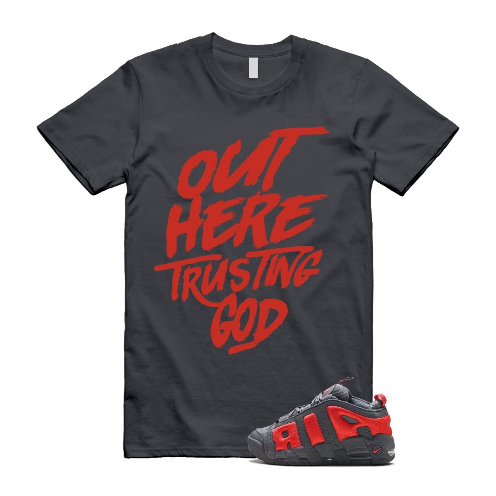 Uptempo Dark Grey Light Crimson Air More T Shirt Match TG FZ3055-002 T-Shirt, Sneaker Match Tee
