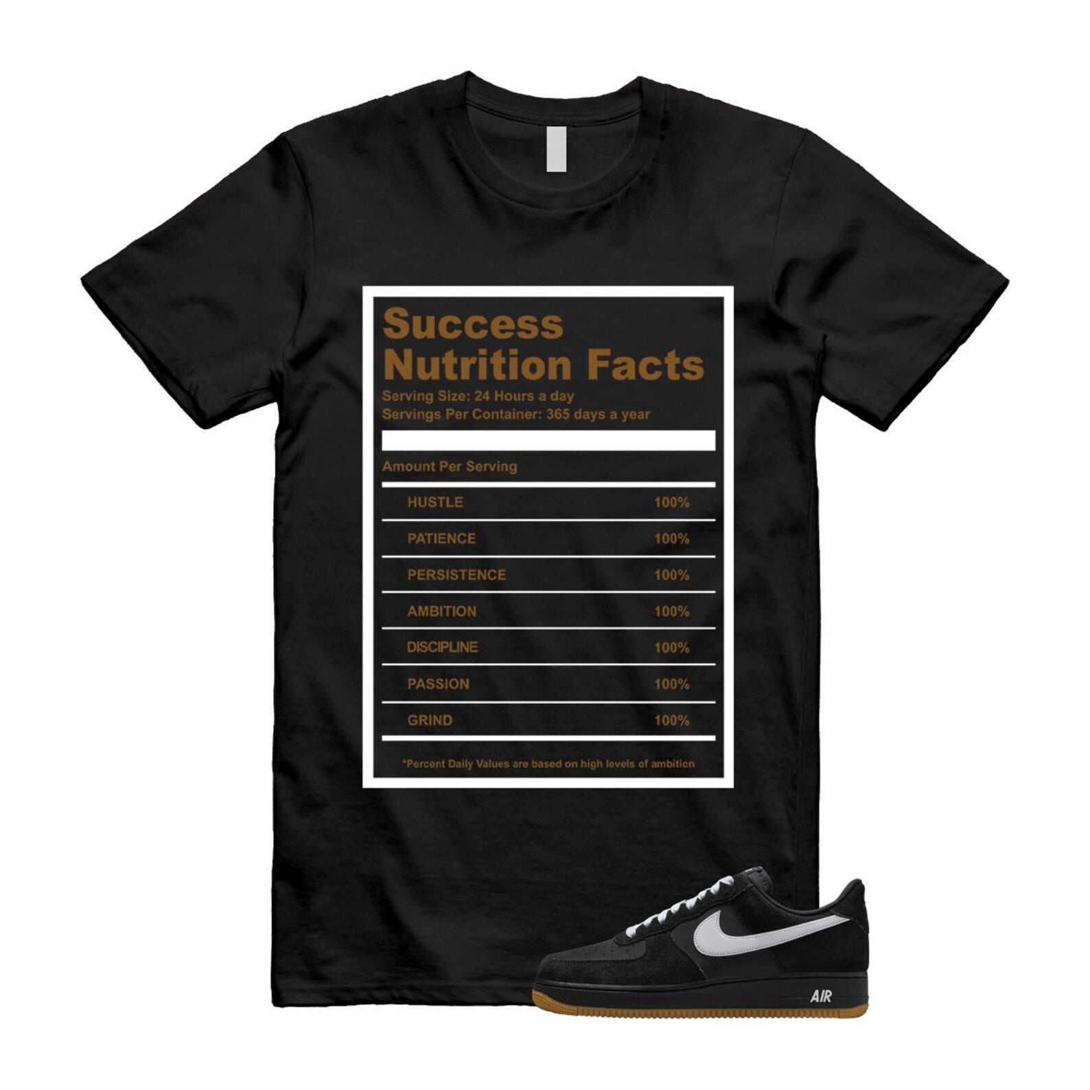 Air Force 1 Black White Gum Light Brown '07 LV8 T Shirt Match SUCC IB6388-001 T-Shirt, Sneaker Match Tee