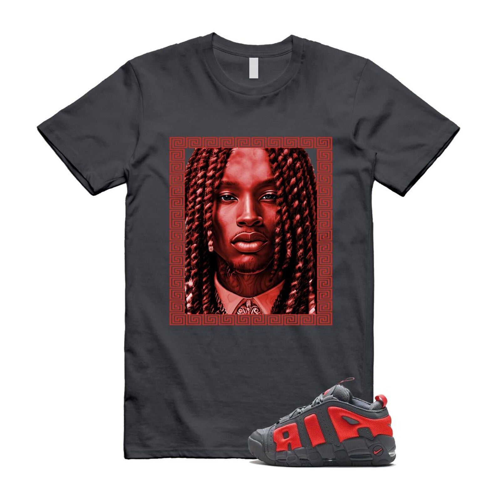 Uptempo Dark Grey Light Crimson Air More T Shirt Match VON FZ3055-002 T-Shirt, Sneaker Match Tee