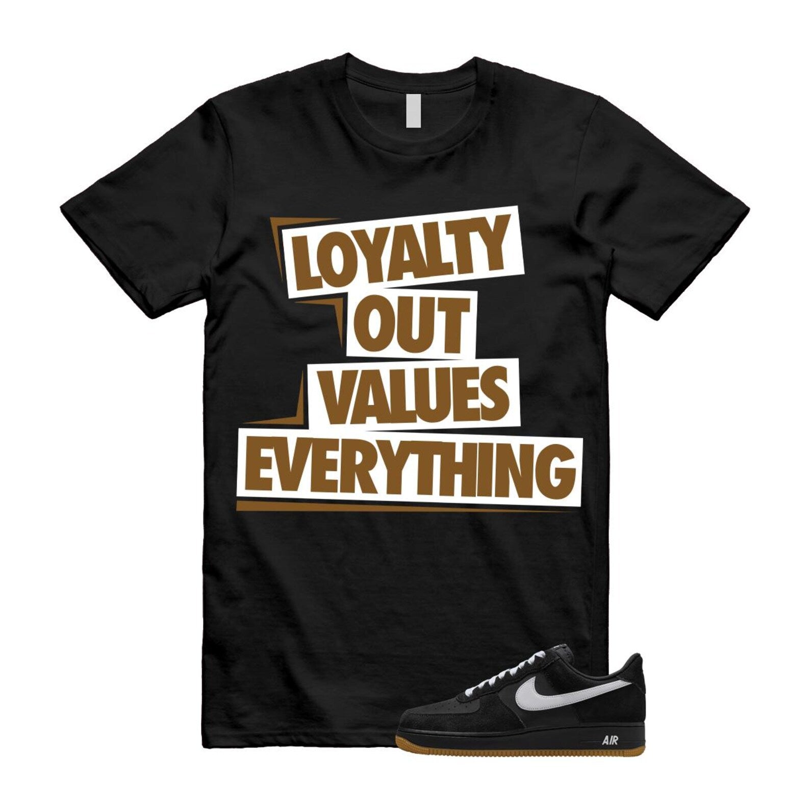 Air Force 1 Black White Gum Light Brown '07 LV8 T Shirt Match LOVE IB6388-001 T-Shirt, Sneaker Match Tee