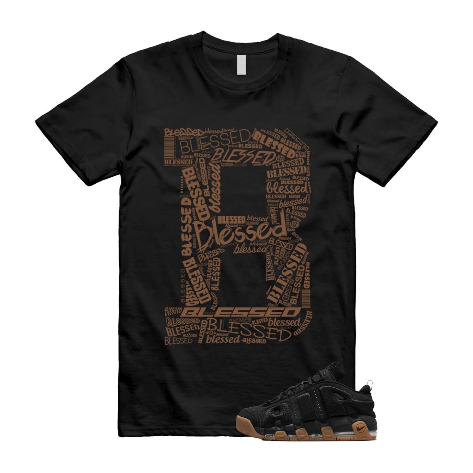 Uptempo Black Gum Air More T Shirt Match B BLS FZ3055-003 T-Shirt, Sneaker Match Tee