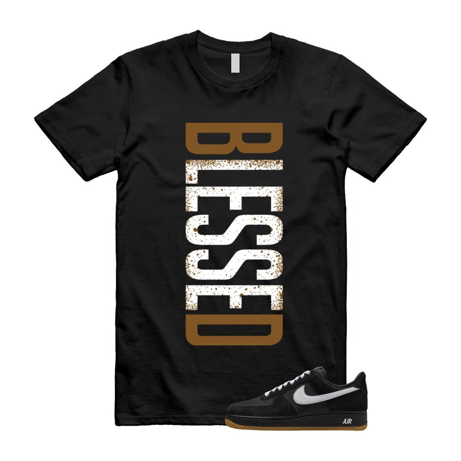Air Force 1 Black White Gum Light Brown '07 LV8 T Shirt Match VERTBLS IB6388-001 T-Shirt, Sneaker Match Tee