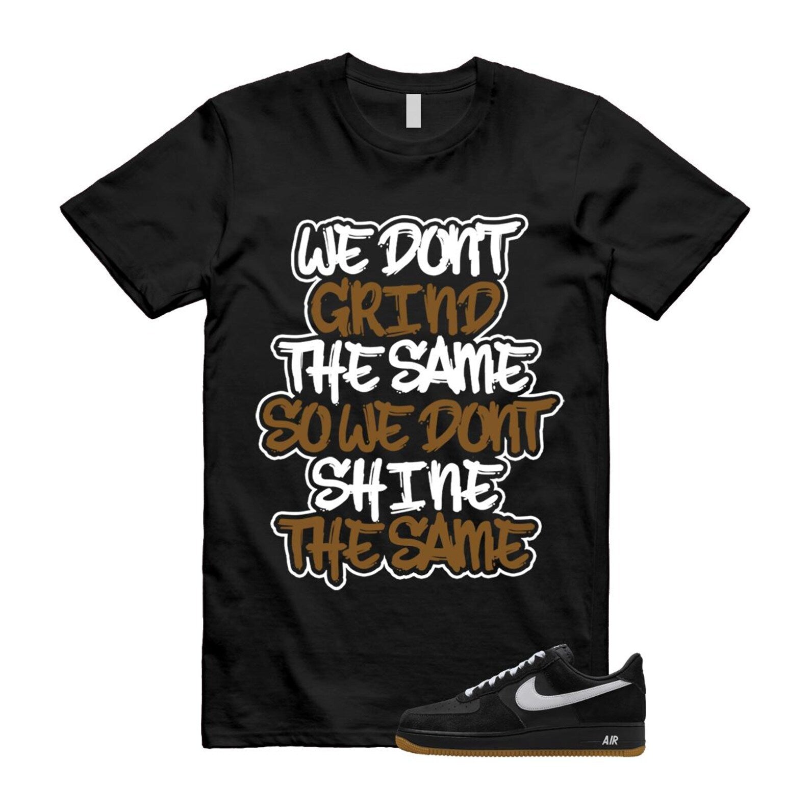 Air Force 1 Black White Gum Light Brown '07 LV8 T Shirt Match GRIND IB6388-001 T-Shirt, Sneaker Match Tee