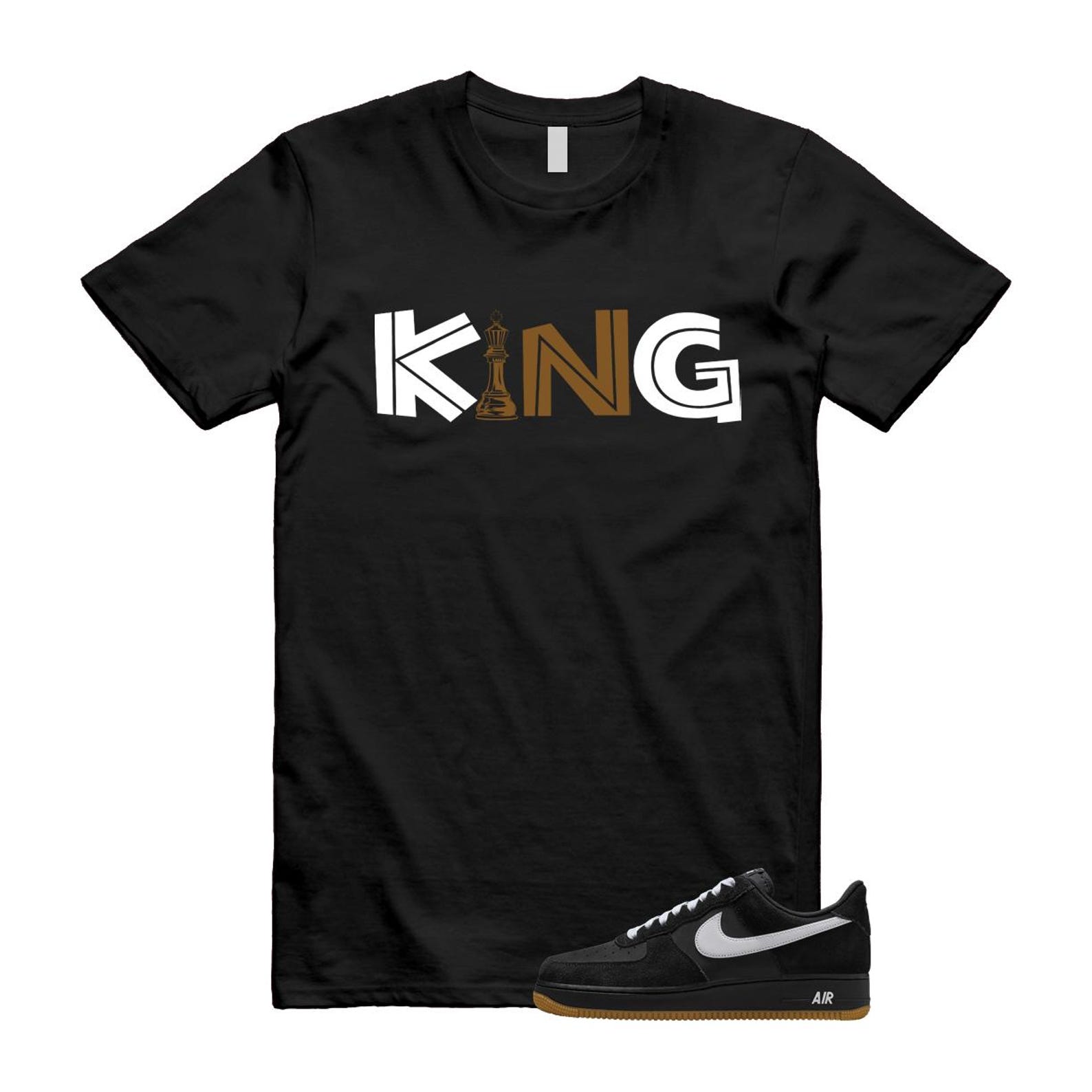 Air Force 1 Black White Gum Light Brown '07 LV8 T Shirt Match KING IB6388-001 T-Shirt, Sneaker Match Tee