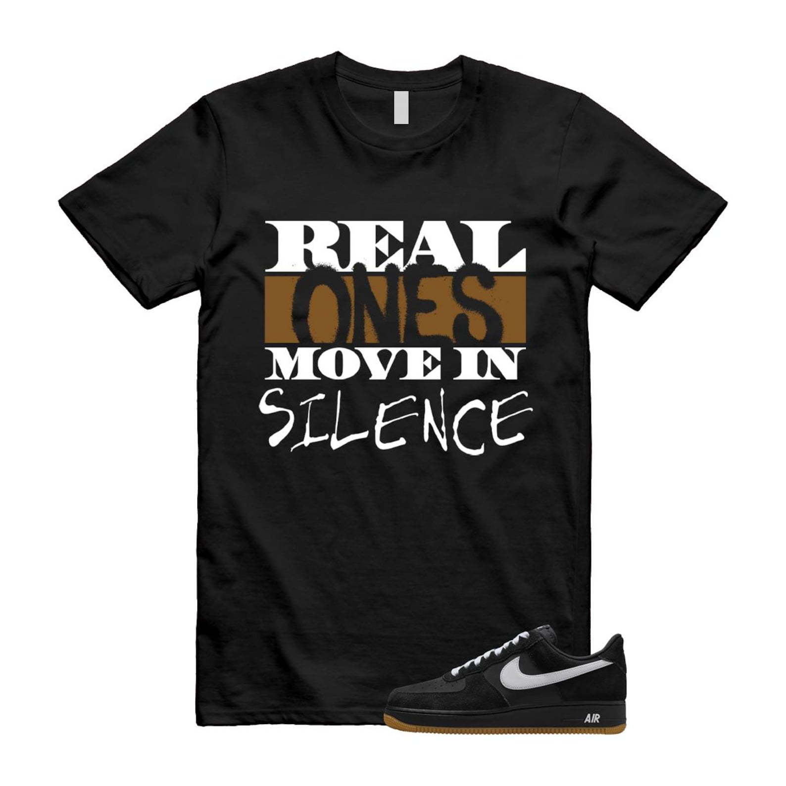 Air Force 1 Black White Gum Light Brown '07 LV8 T Shirt Match REAL IB6388-001 T-Shirt, Sneaker Match Tee