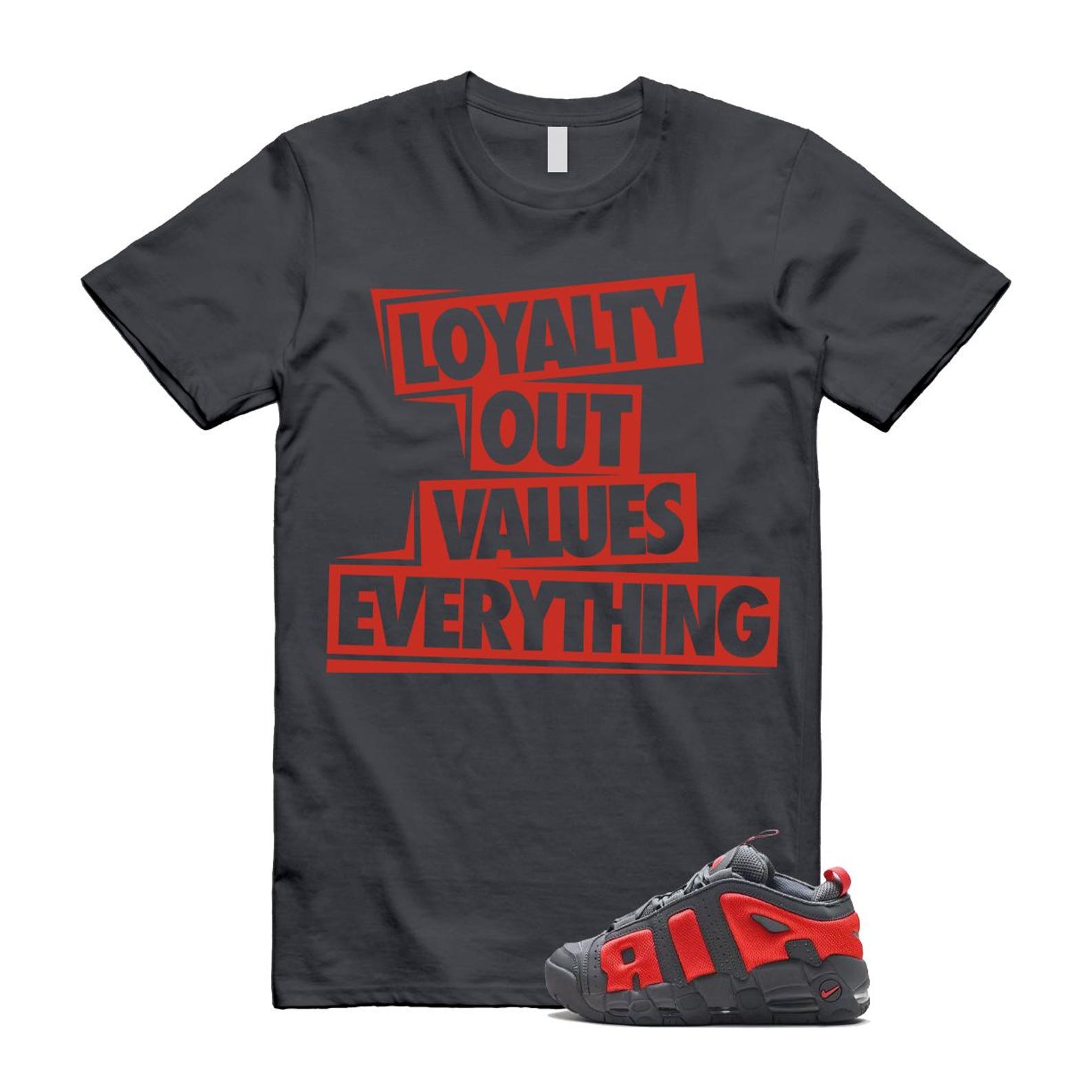 Uptempo Dark Grey Light Crimson Air More T Shirt Match LOVE FZ3055-002 T-Shirt, Sneaker Match Tee