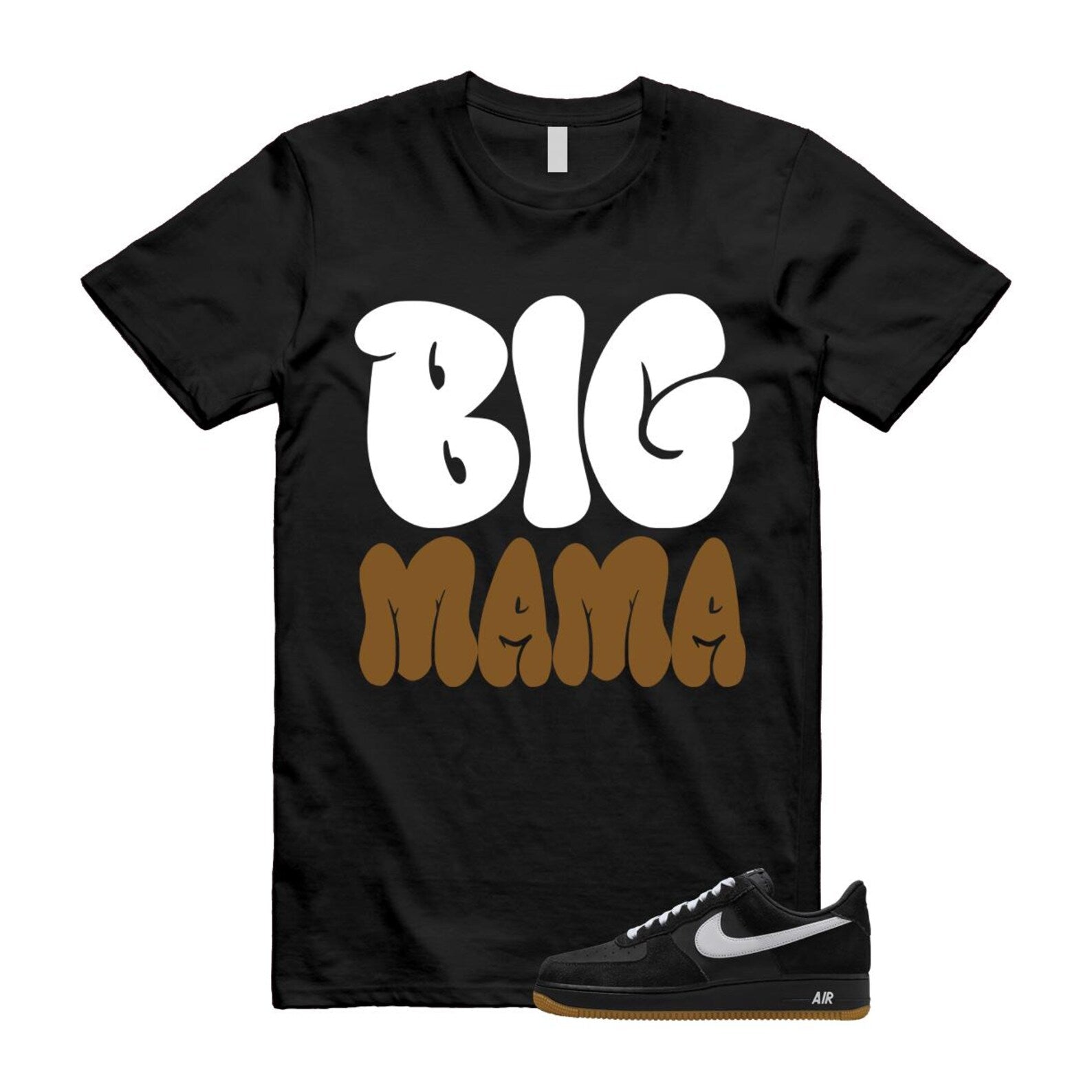 Air Force 1 Black White Gum Light Brown '07 LV8 T Shirt Match MAMA IB6388-001 T-Shirt, Sneaker Match Tee