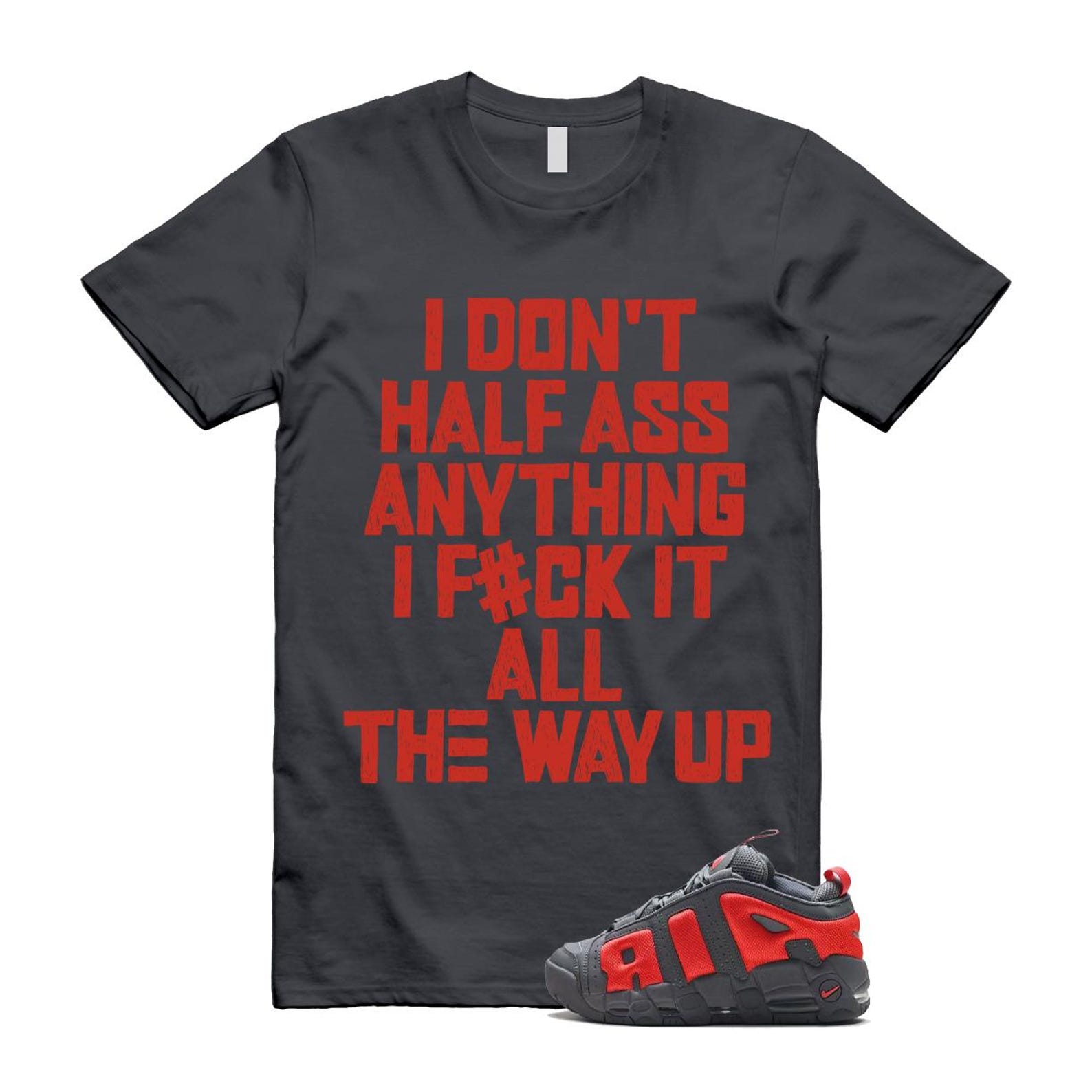 Uptempo Dark Grey Light Crimson Air More T Shirt Match HALF FZ3055-002 T-Shirt, Sneaker Match Tee